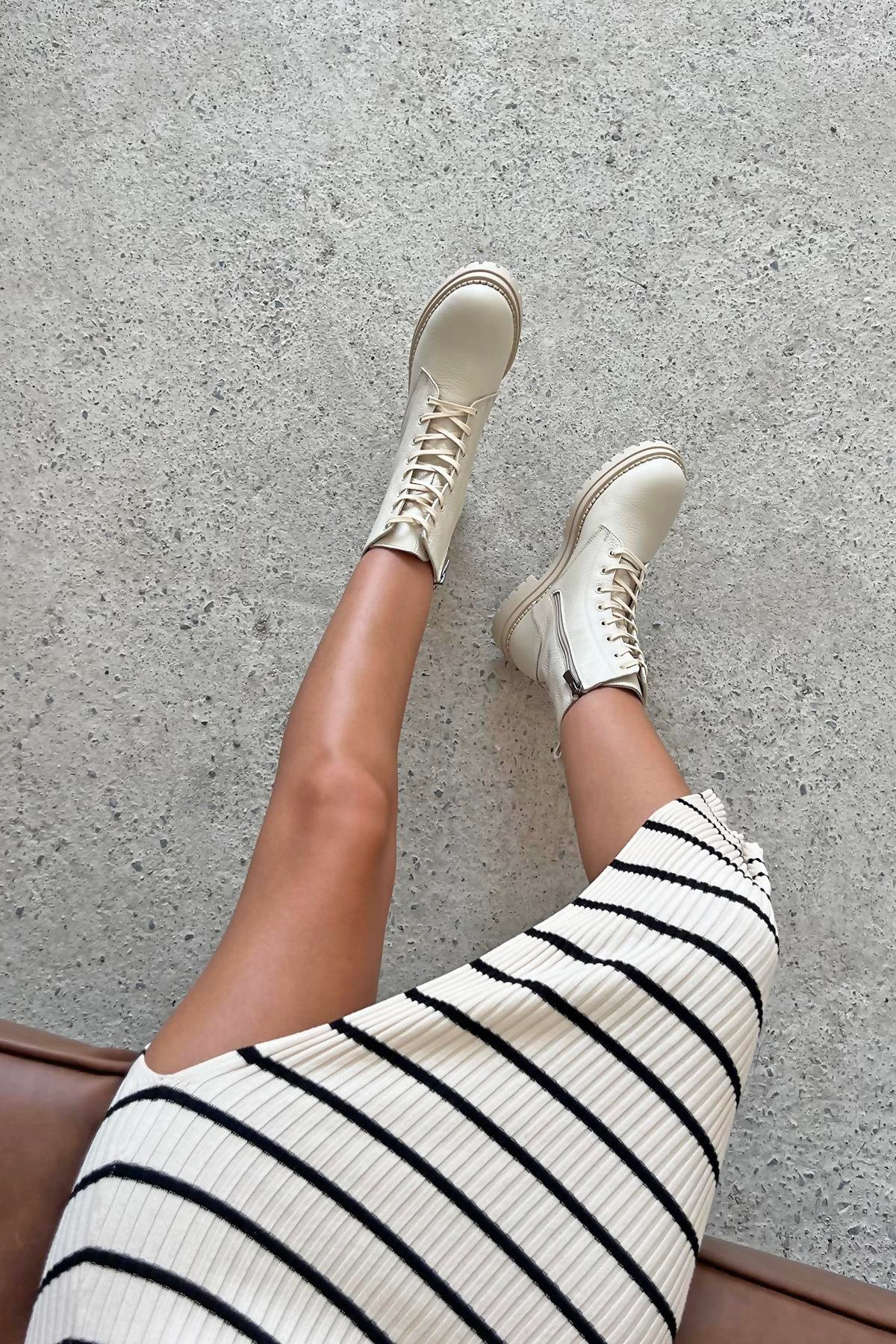 Happy Kadın Hakiki  Deri Postal  Bot Bej