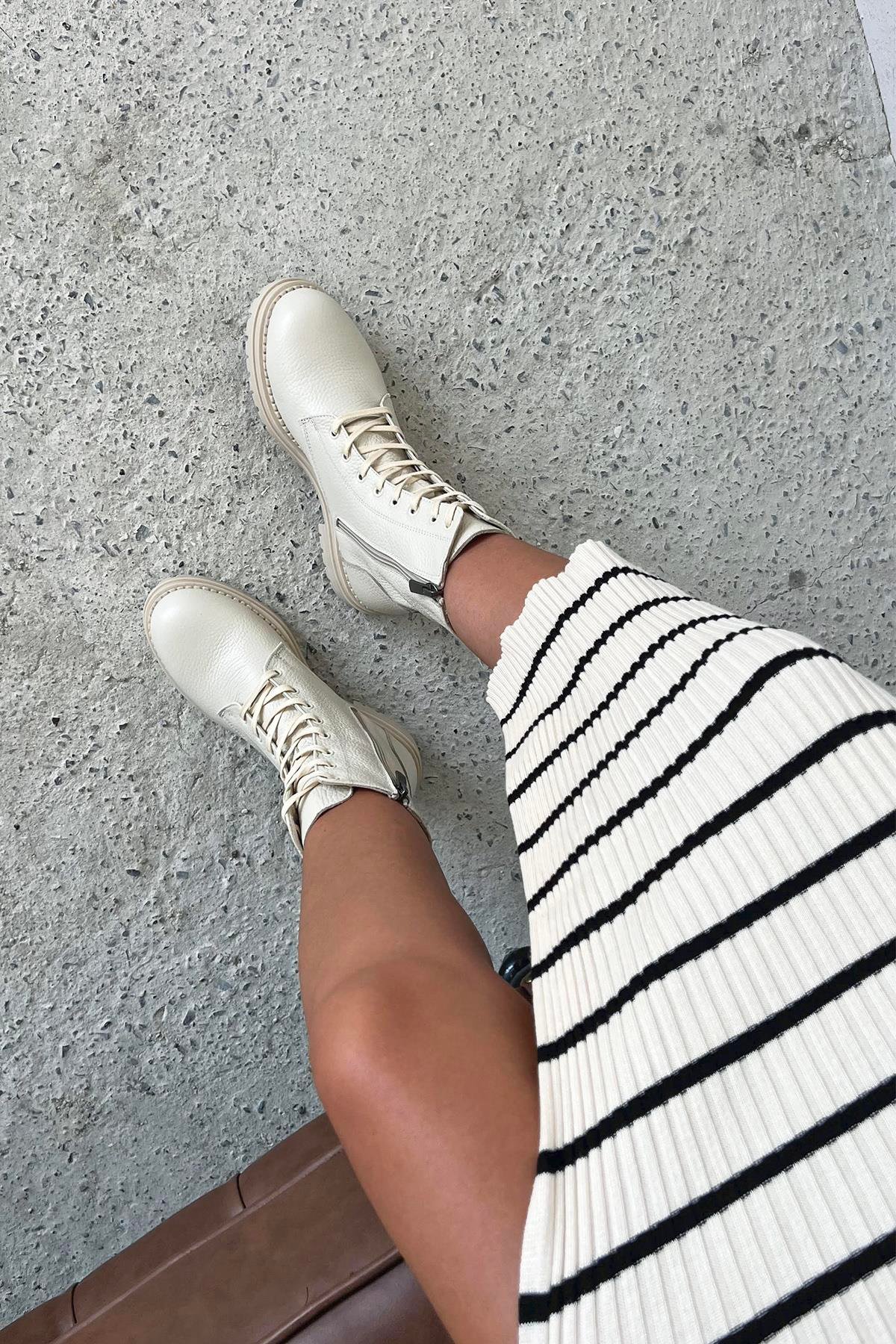 Happy Kadın Hakiki  Deri Postal  Bot Bej