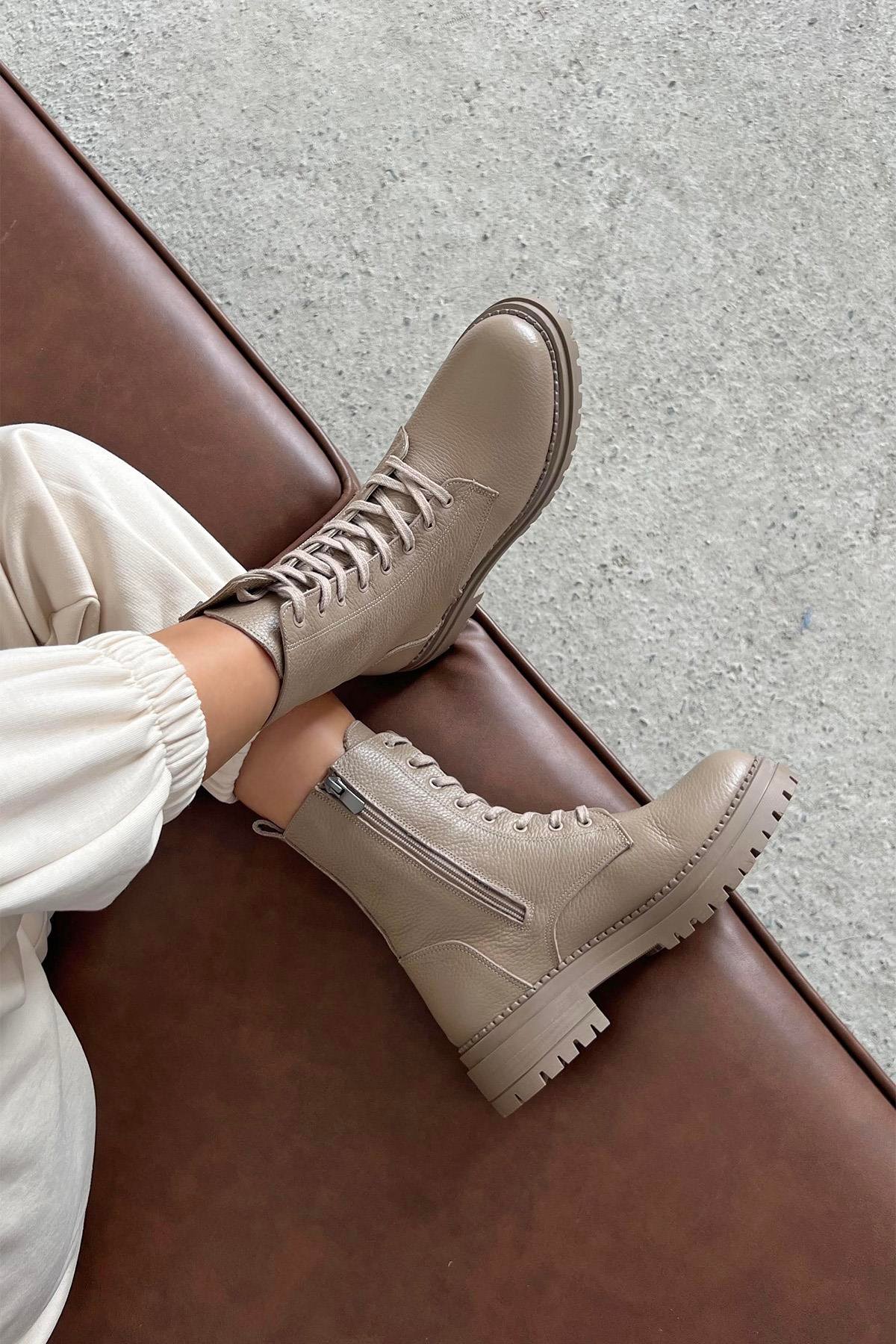 Happy Kadın Hakiki  Deri Postal  Bot Vizon