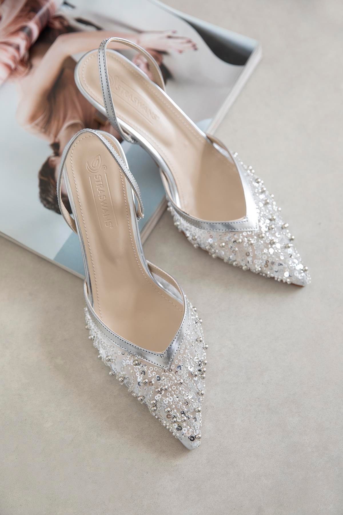 Harmony Kadın Pul Detay Topuklu  Ayakkabı Gümüş