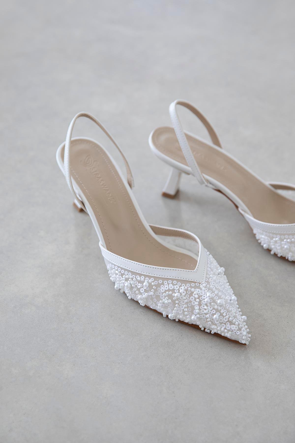 Harmony Kadın Pul Detay Topuklu  Ayakkabı Beyaz