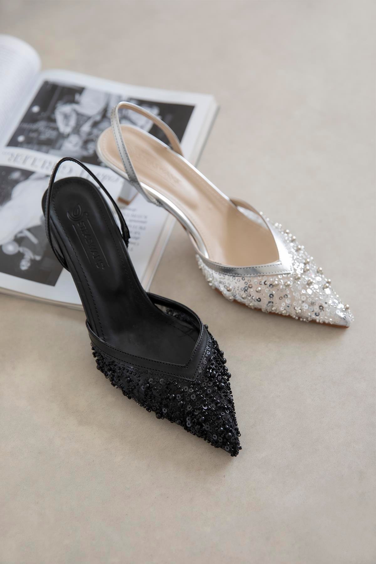 Harmony Kadın Pul Detay Topuklu  Ayakkabı Gümüş