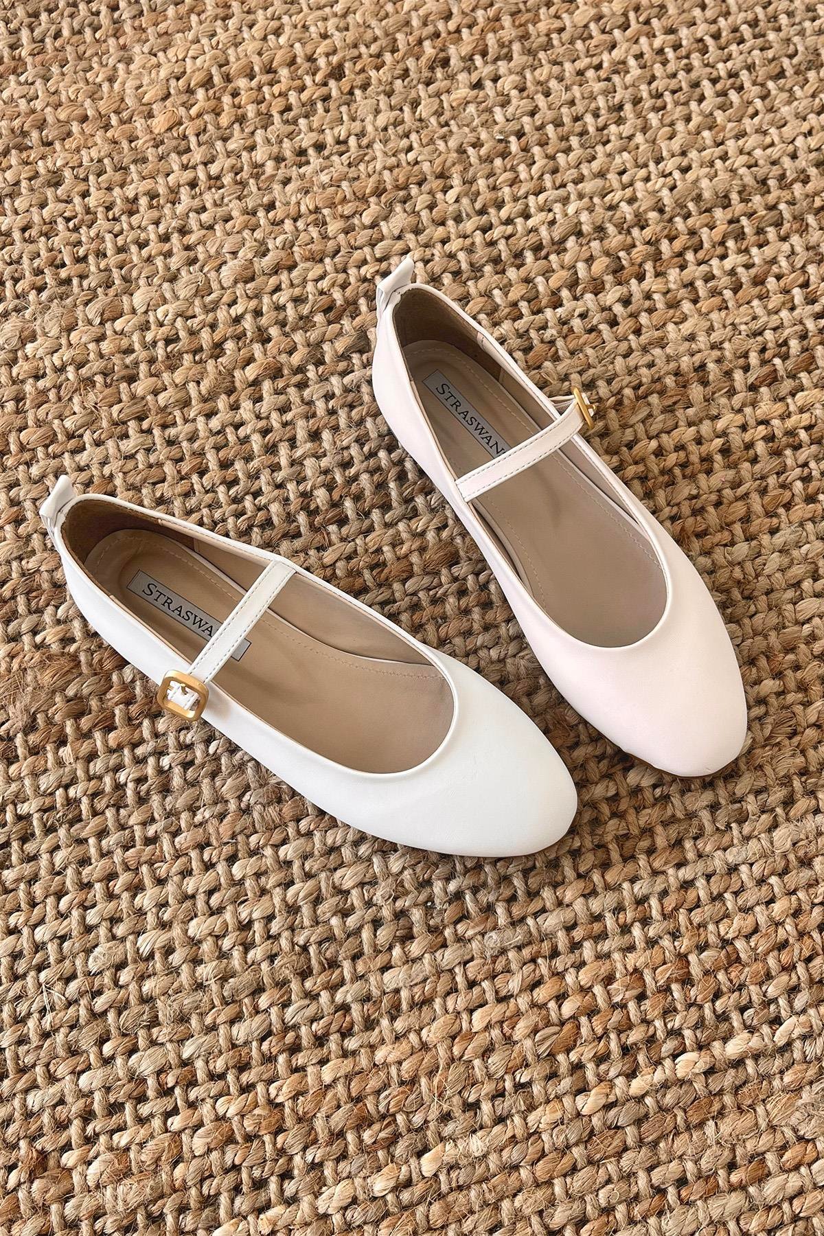 Hollie   Kadın  Kemer  Detay  Deri  Babet Beyaz