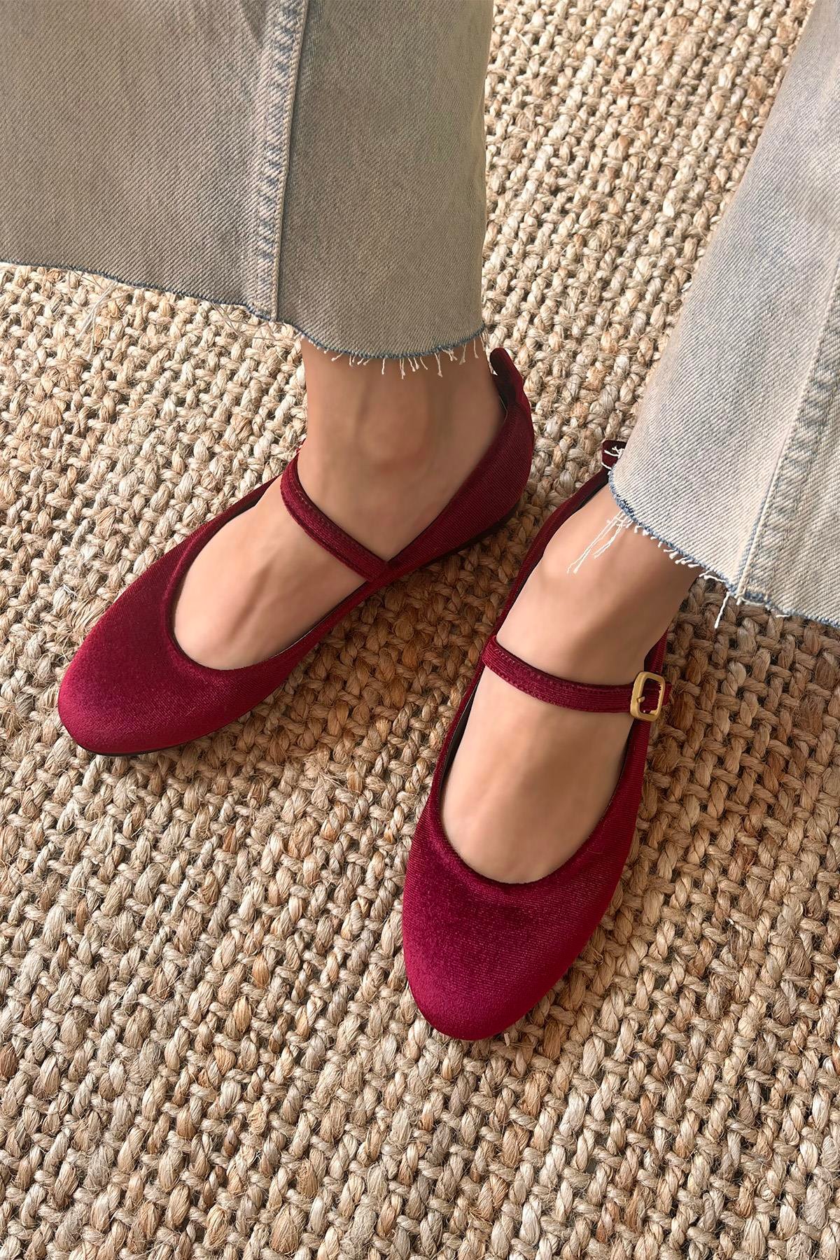 Hollie   Kadın  Kemer  Detay  Kadife  Babet Bordo