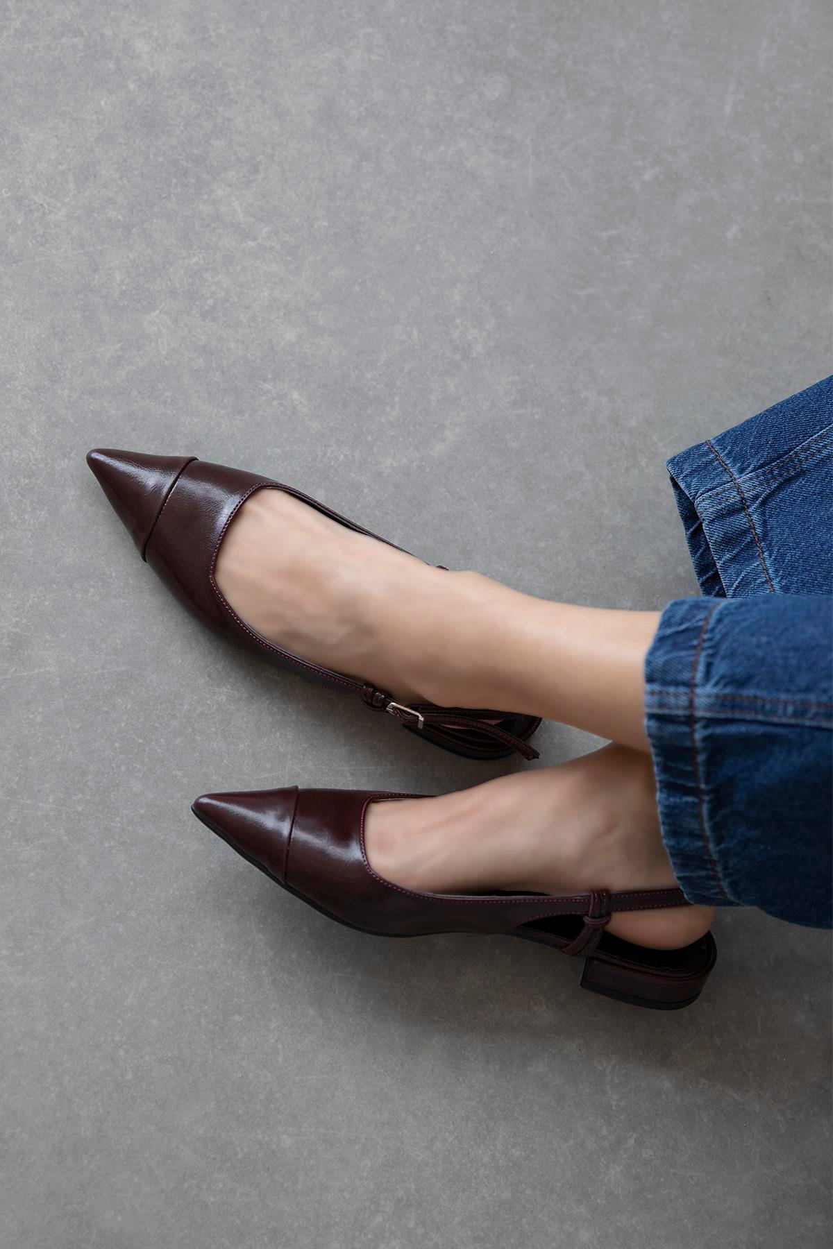 Hubert Kadın Topuklu Kırışık Deri Ayakkabı Bordo