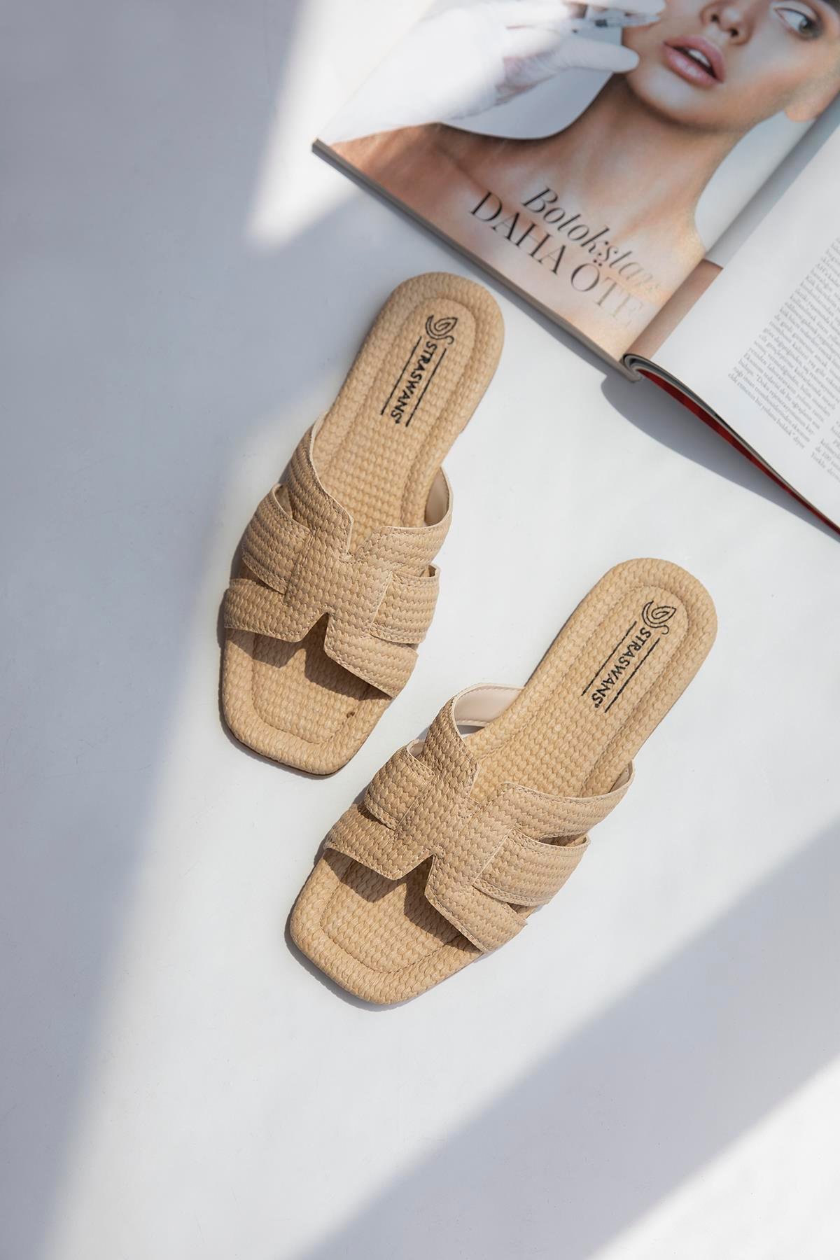 Huxx  Kadın Tek Bant  Günlük Keten Terlik Ten