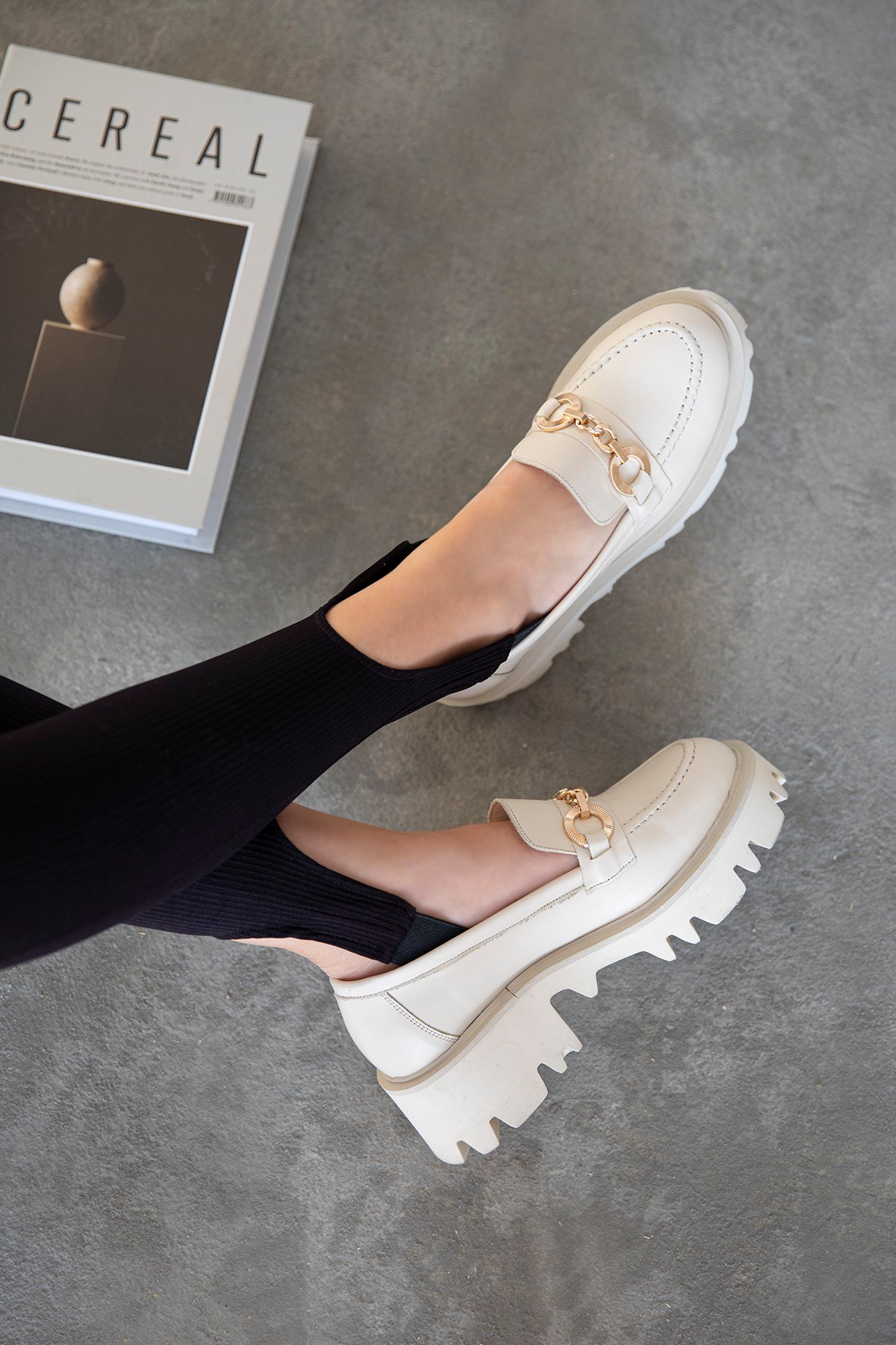 Jacky  Kadın İçi Dışı  Hakiki Deri  Makosen Ayakkabı Bej