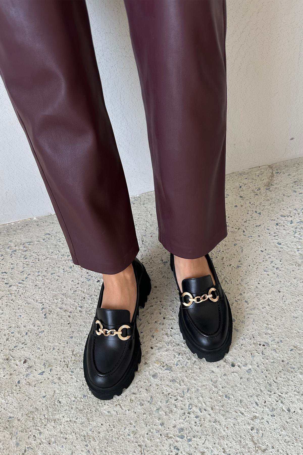 Jacky  Kadın İçi Dışı  Hakiki Deri  Makosen Ayakkabı Siyah