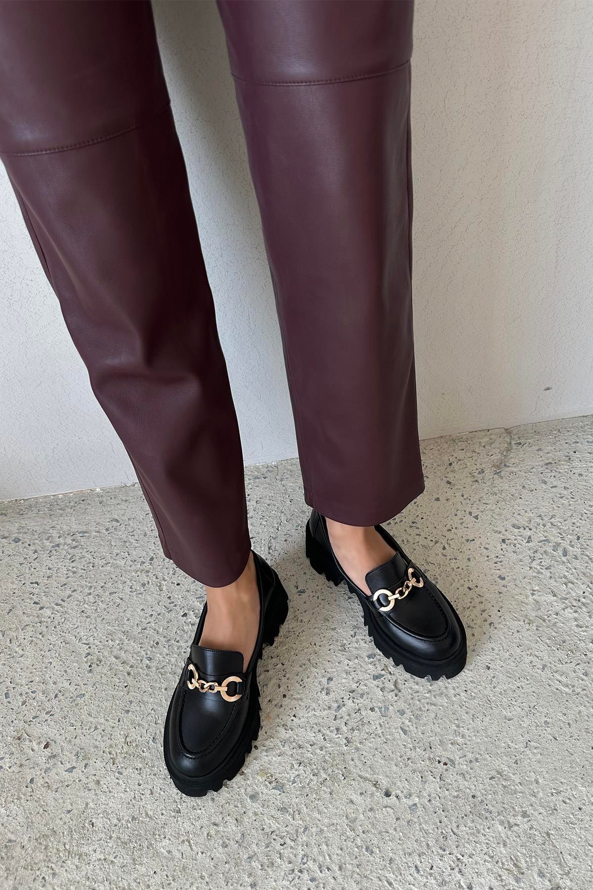 Jacky  Kadın İçi Dışı  Hakiki Deri  Makosen Ayakkabı Siyah