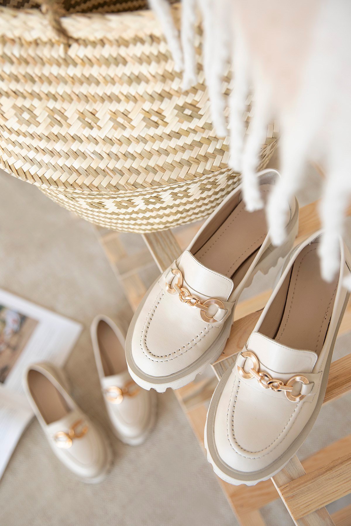 Jacky  Kadın İçi Dışı  Hakiki Deri  Makosen Ayakkabı Bej