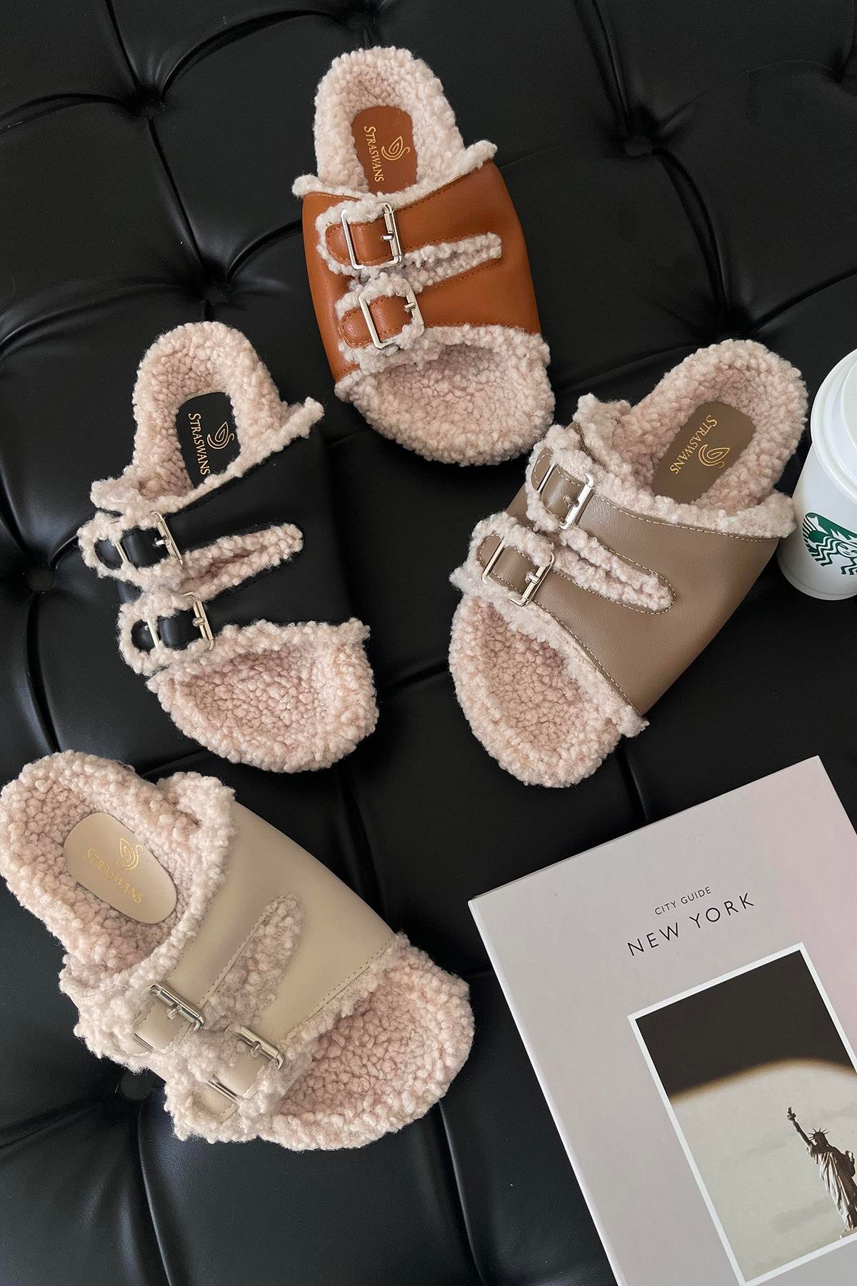 Jada  Kadın  Tüylü Düz Taban Terlik Taba