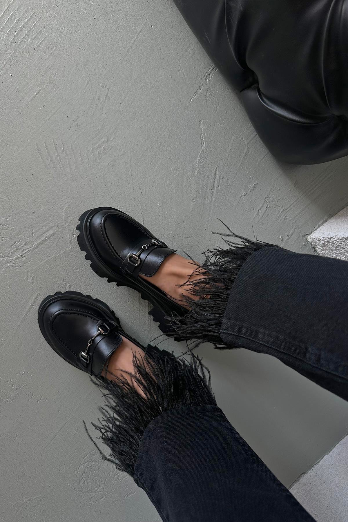 Jinx  Kadın İçi Dışı  Hakiki Deri  Makosen Ayakkabı Siyah