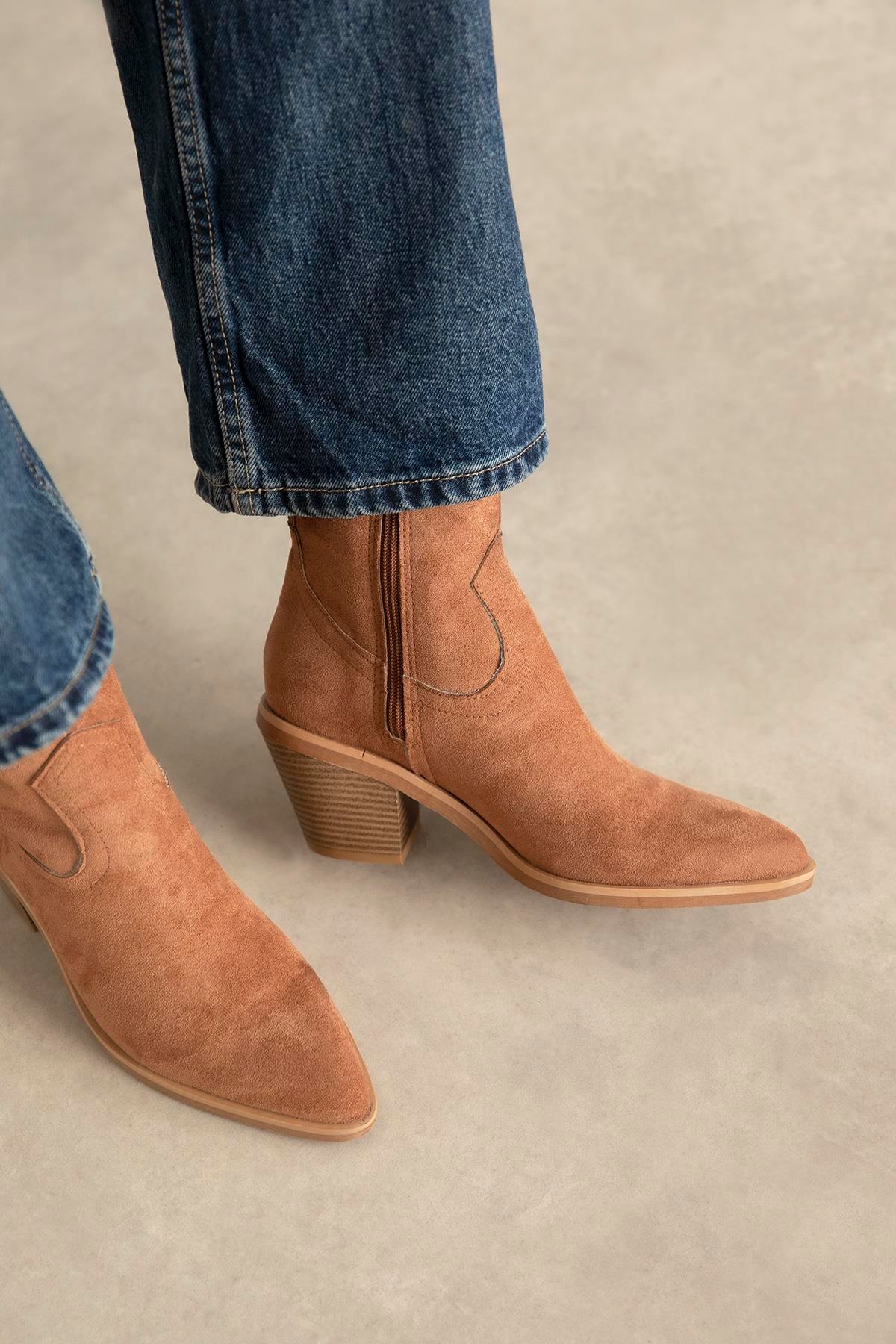 Jose  Kadın  Süet Topuklu   Bot Taba