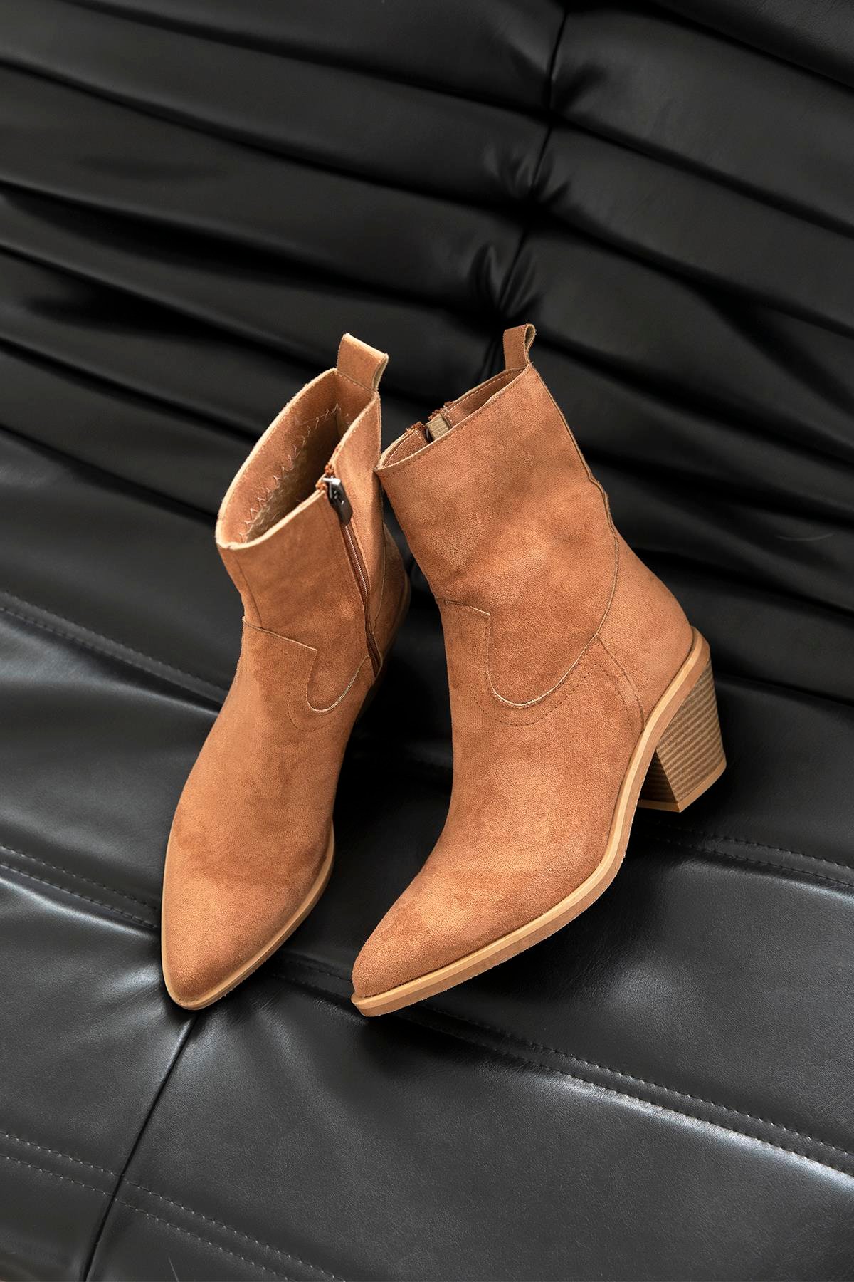 Jose  Kadın  Süet Topuklu   Bot Taba