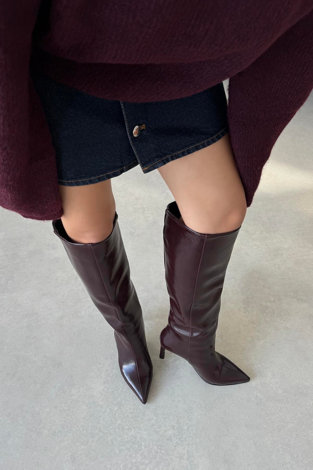 Judd Kadın Kırışık Deri Çizme Bordo