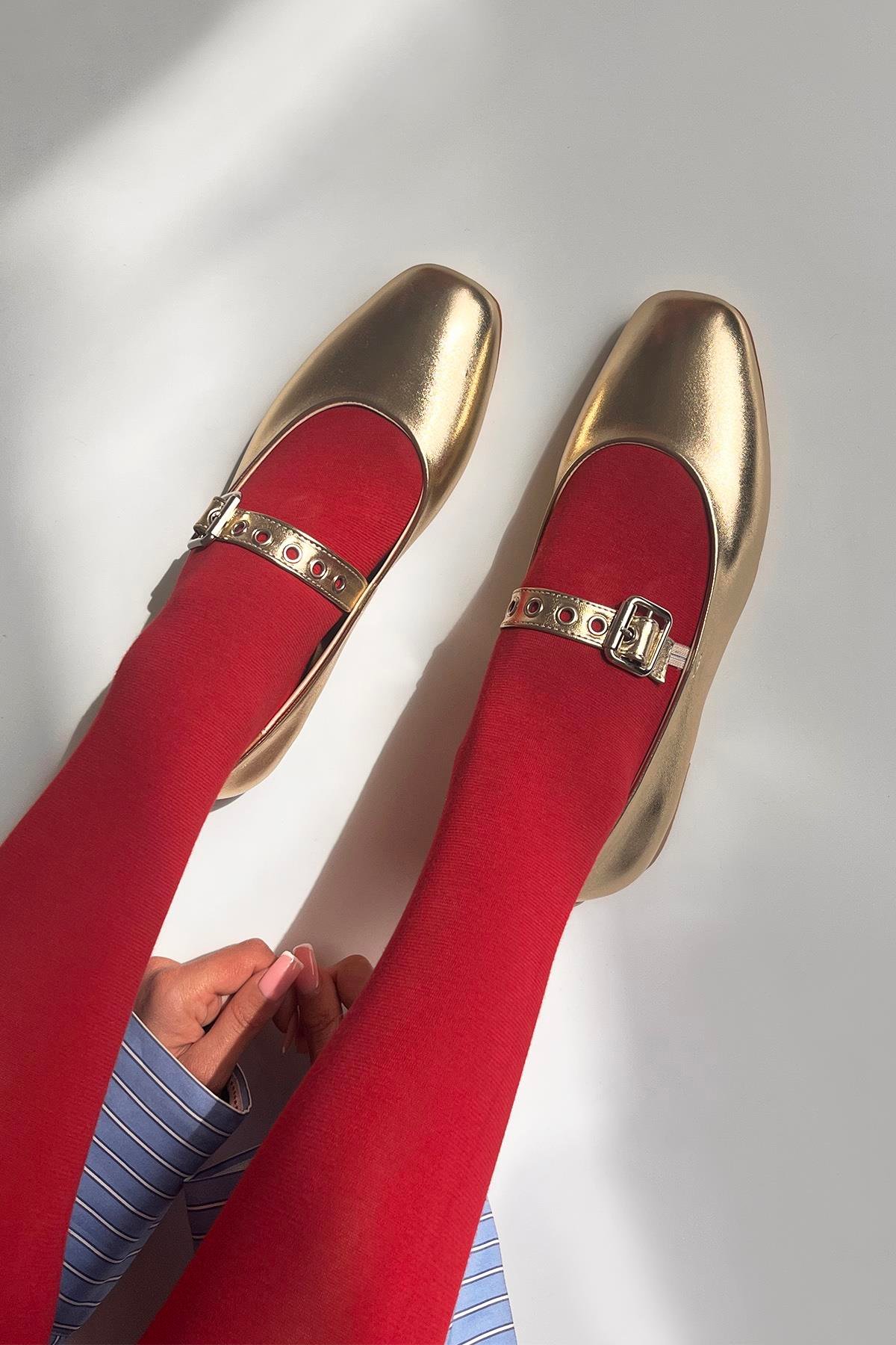 Jules  Kadın  Kemer  Detay  Deri  Babet Altın