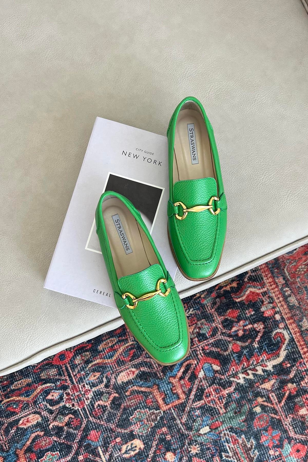 Kaira  Kadın Baskı Detay Hakiki Deri  Makosen Ayakkabı Yeşil