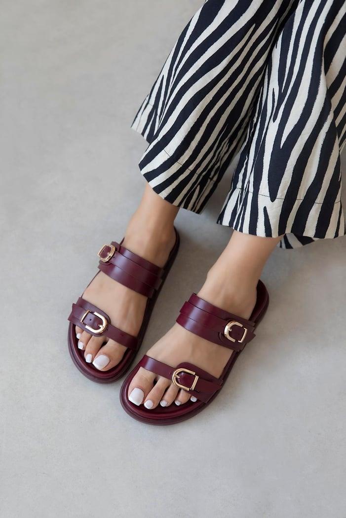 Keysi Kadın Toka Detay Günlük Konfor Terlik Bordo