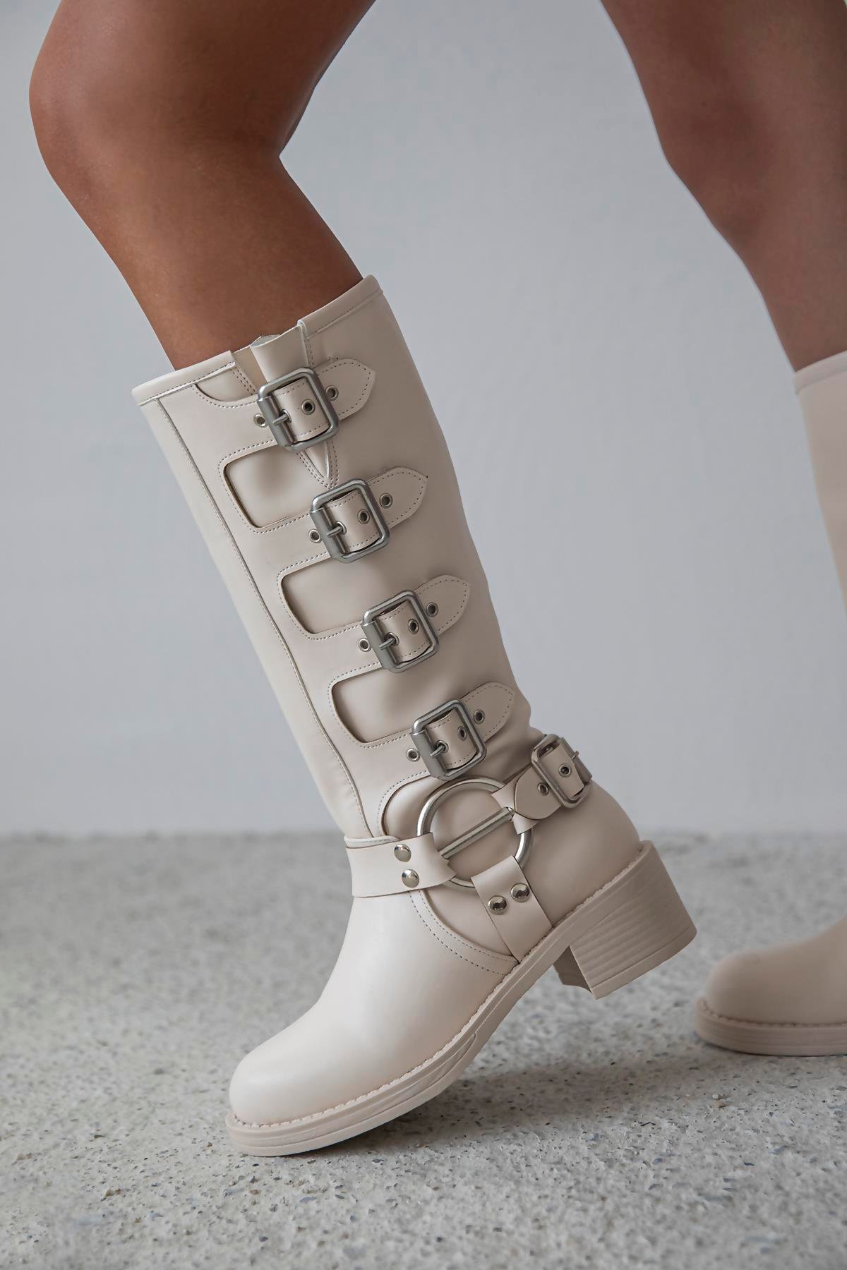 Kimberly Kadın Aksesuar Detay Deri Çizme Bej