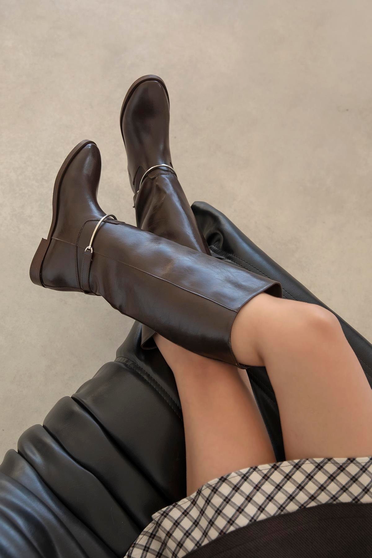 Lena Kadın  Aksesuar Detay  Deri  Çizme Kahve