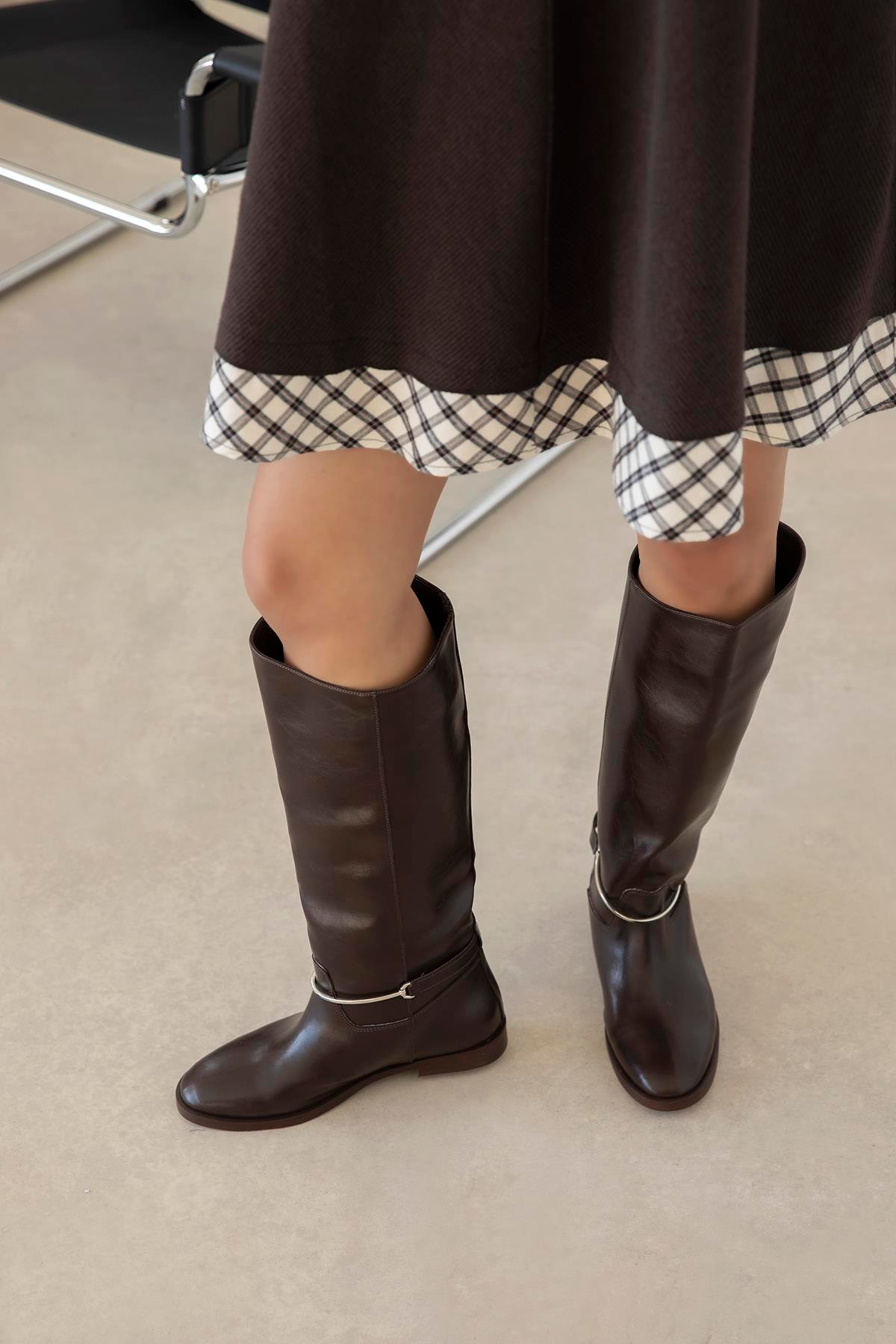 Lena Kadın  Aksesuar Detay  Deri  Çizme Kahve