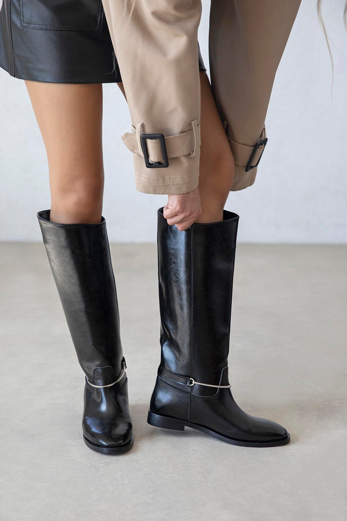 Lena Kadın  Aksesuar Detay  Deri  Çizme Siyah