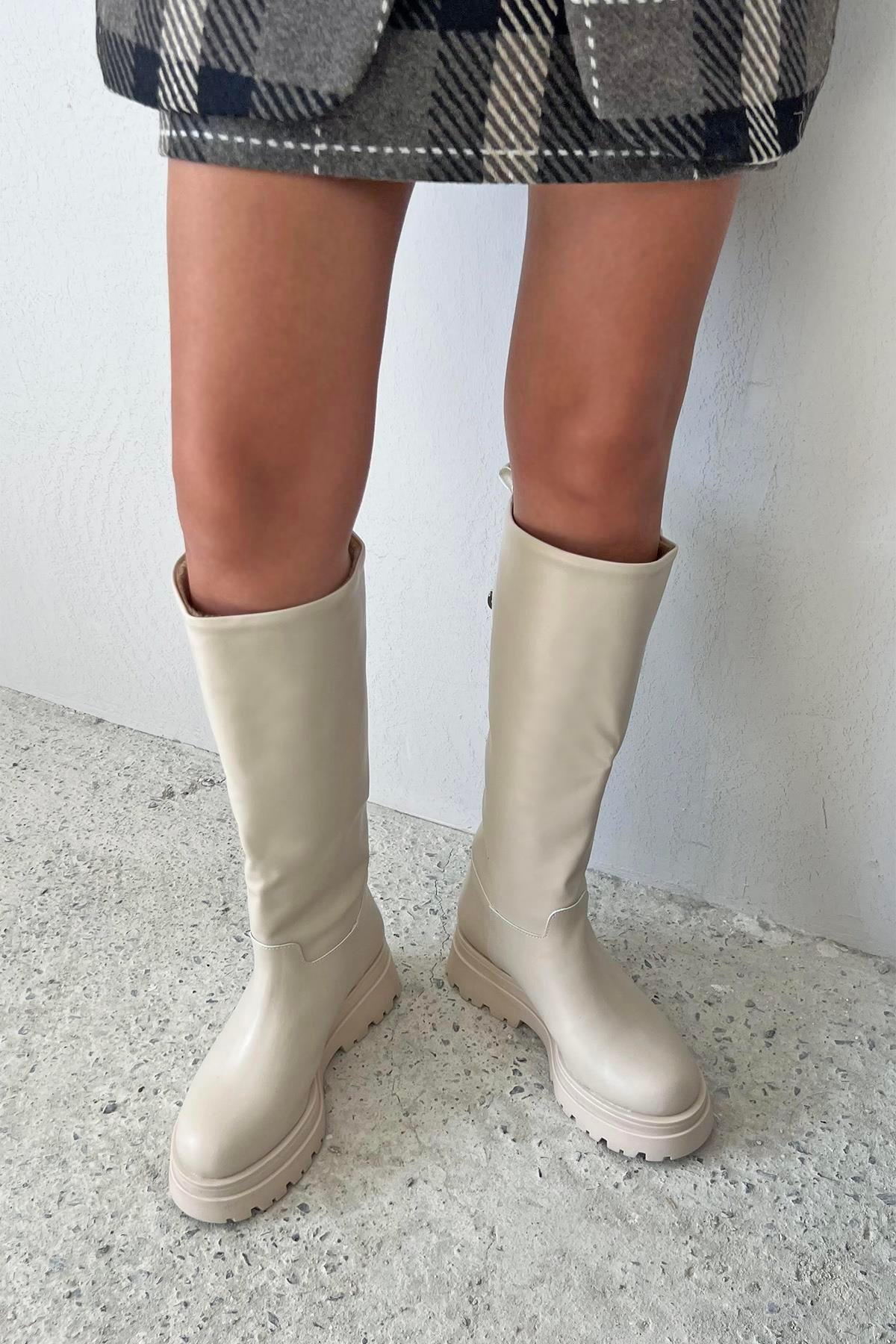 Lina  Kadın Deri Çizme Bej