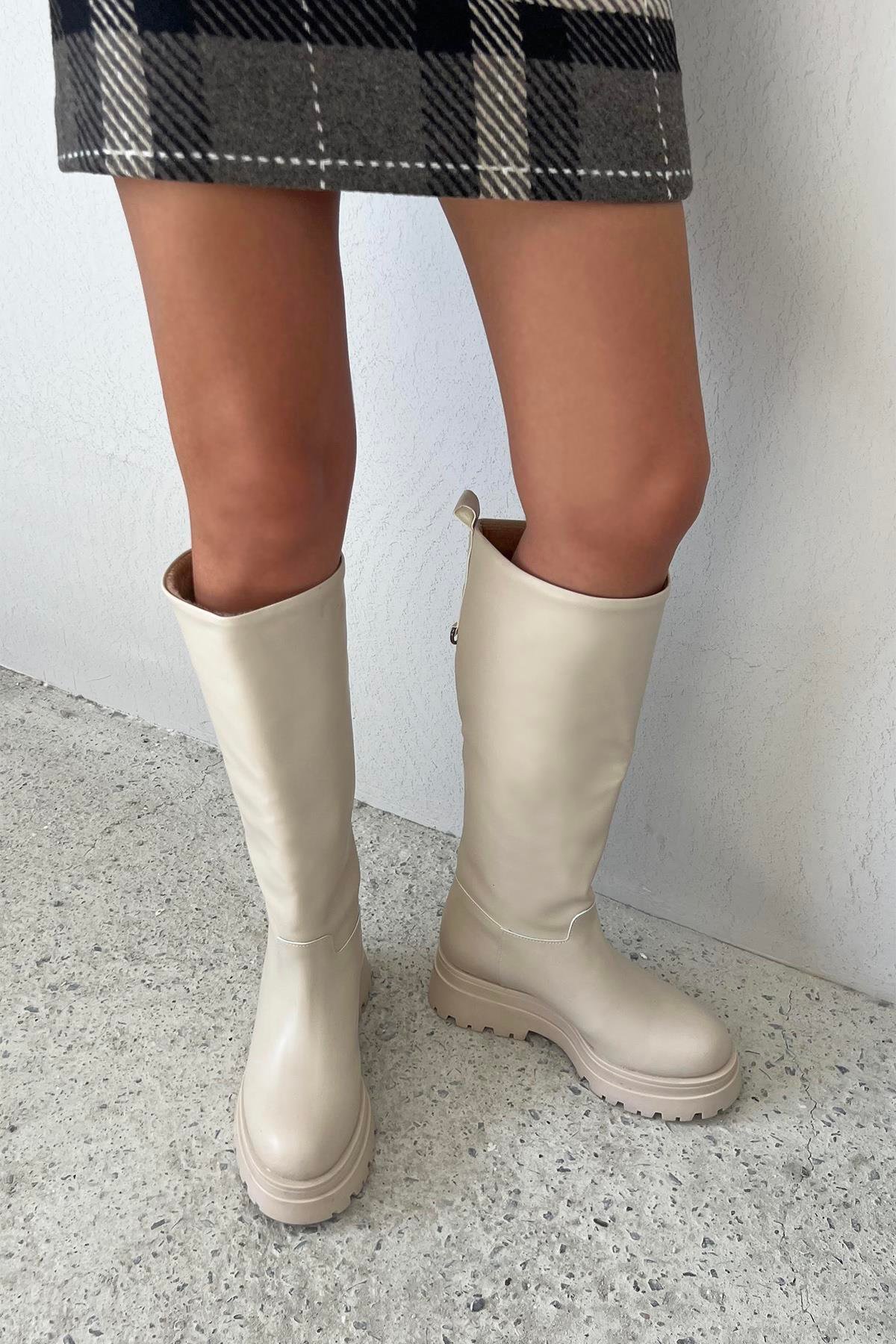 Lina  Kadın Deri Çizme Bej