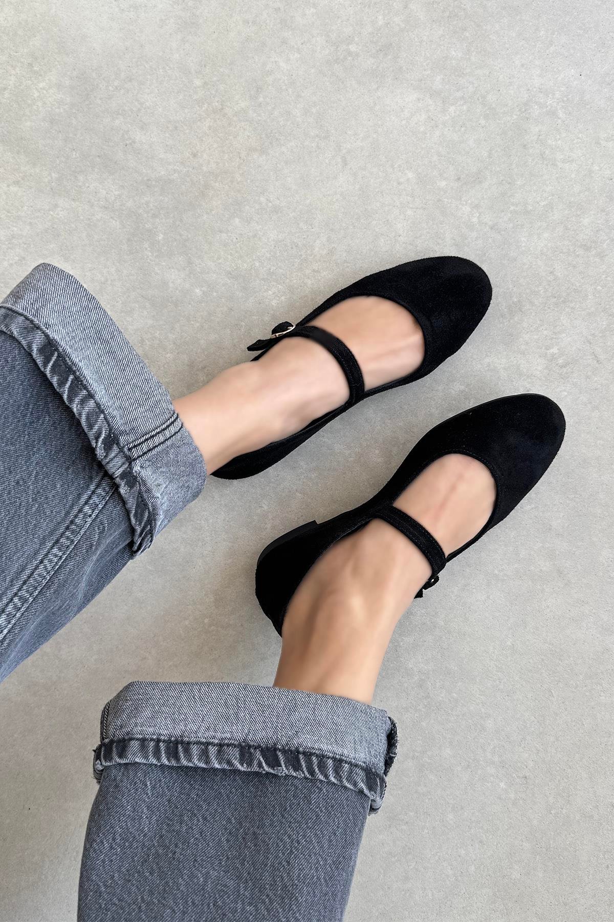 Lisa Kadın Hakiki Deri Süet Babet Siyah