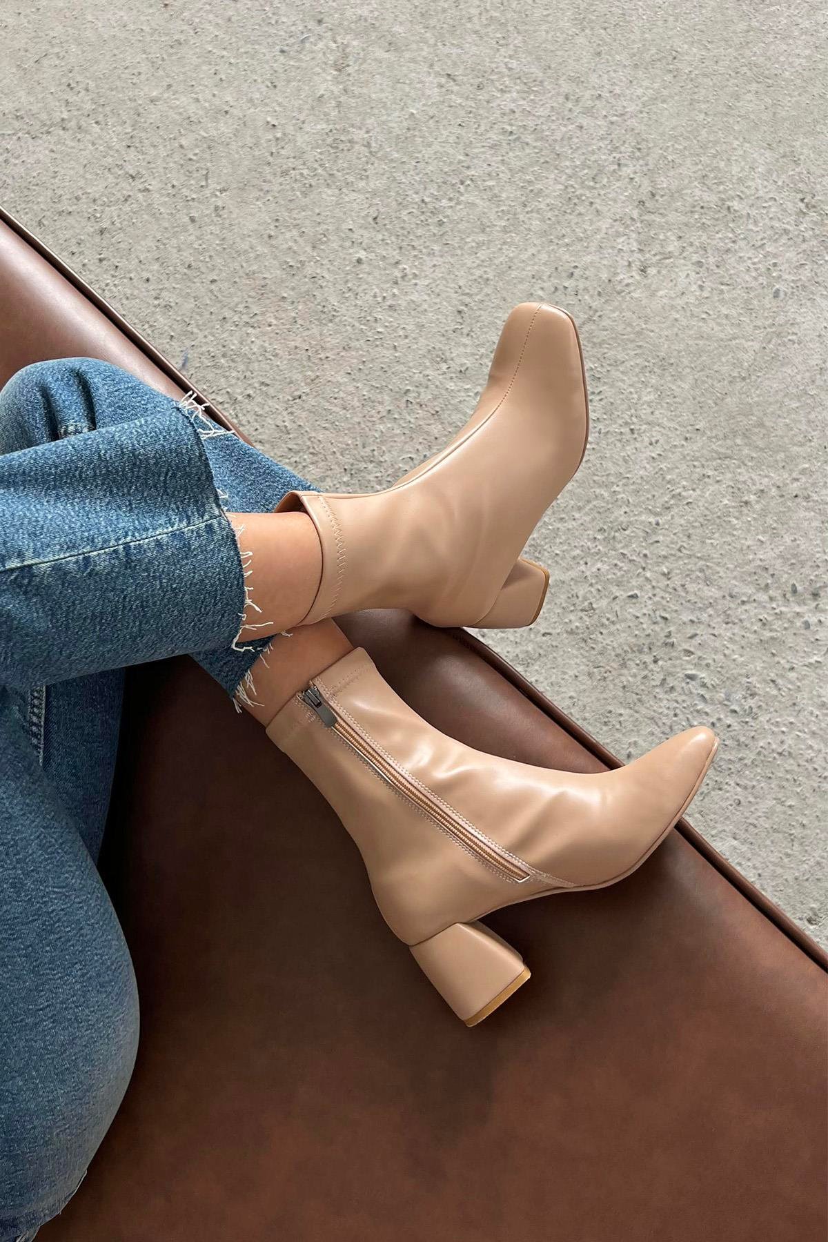 Lucas  Kadın   Küt Kalıp Deri Bot Ten