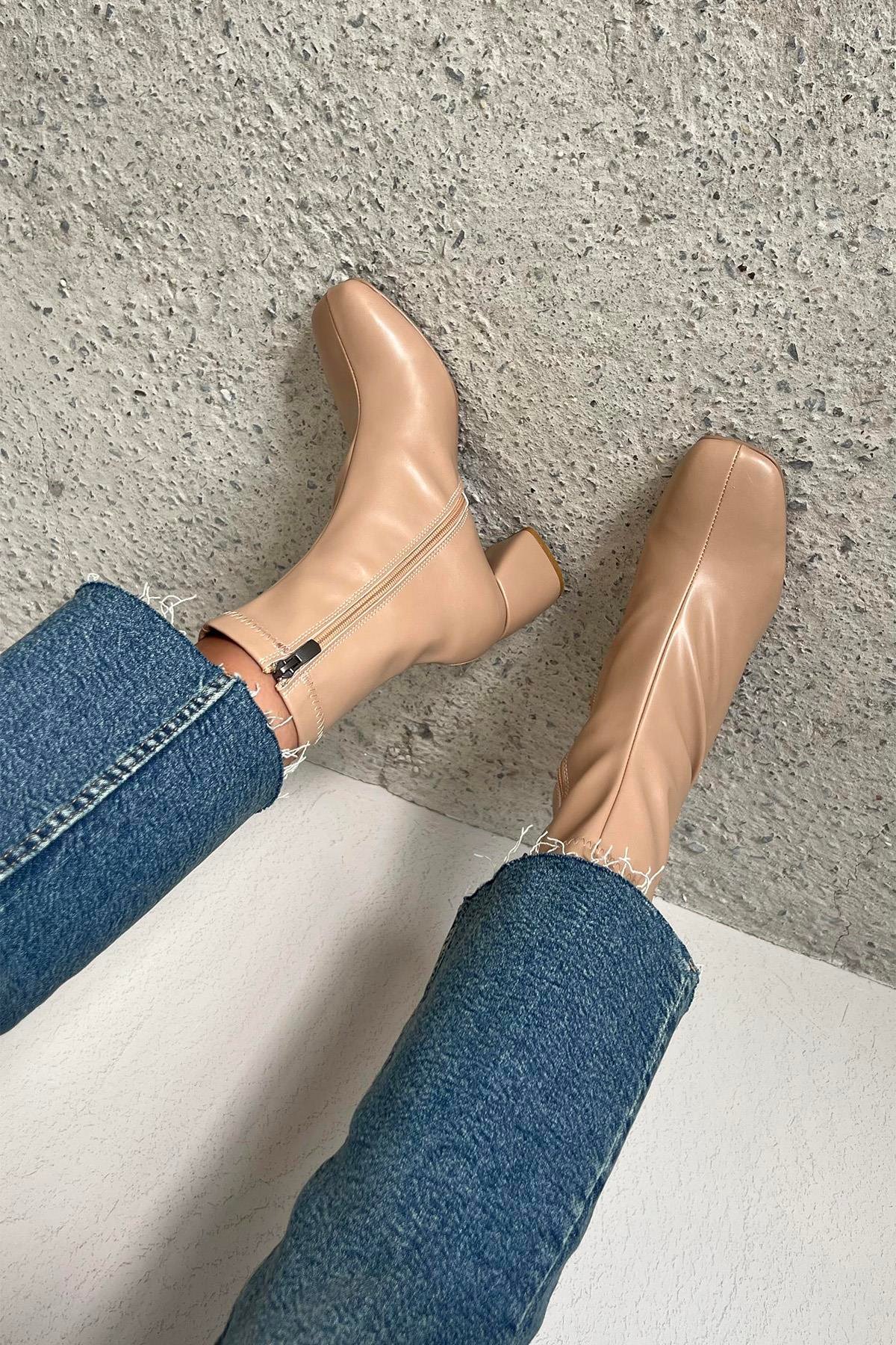 Lucas  Kadın   Küt Kalıp Deri Bot Ten