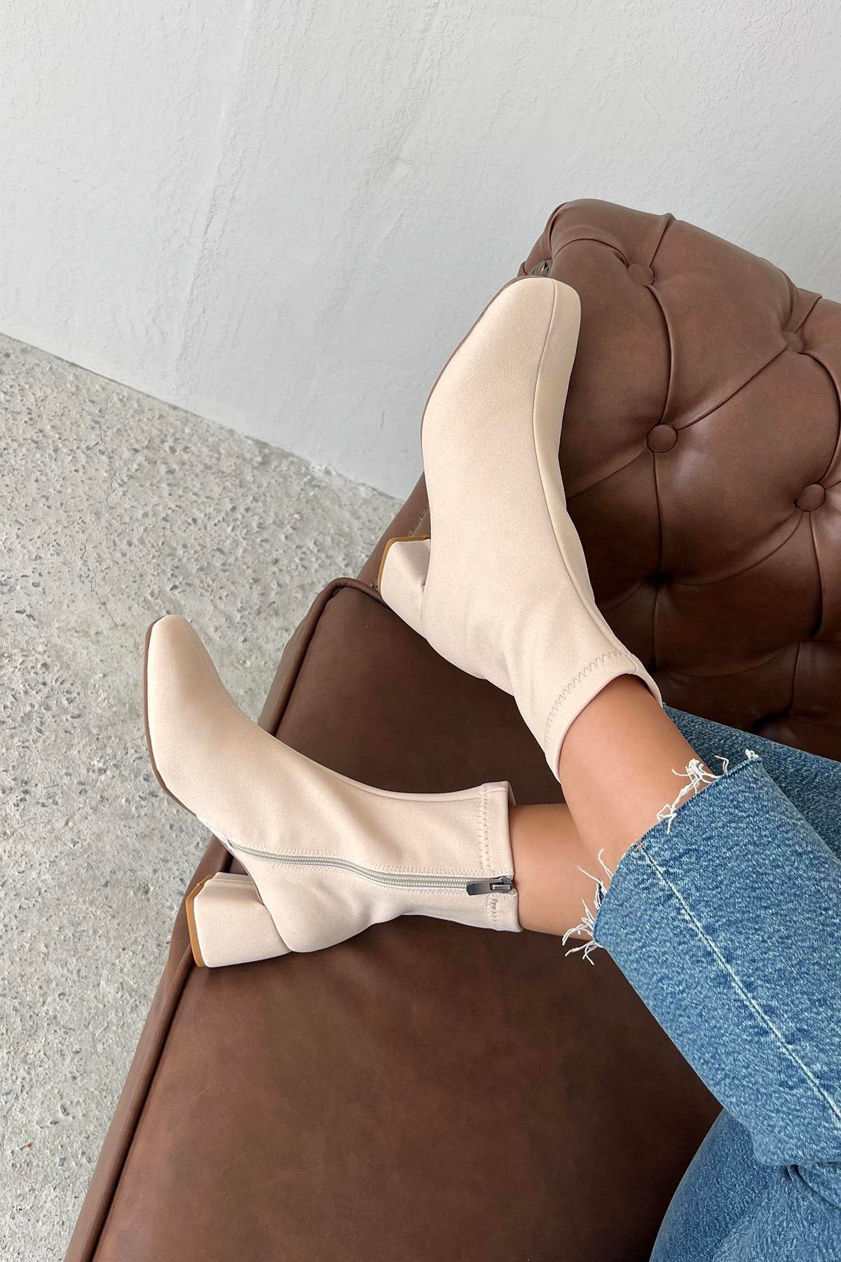 Lucas Kadın Küt Kalıp Streç Bot Bej