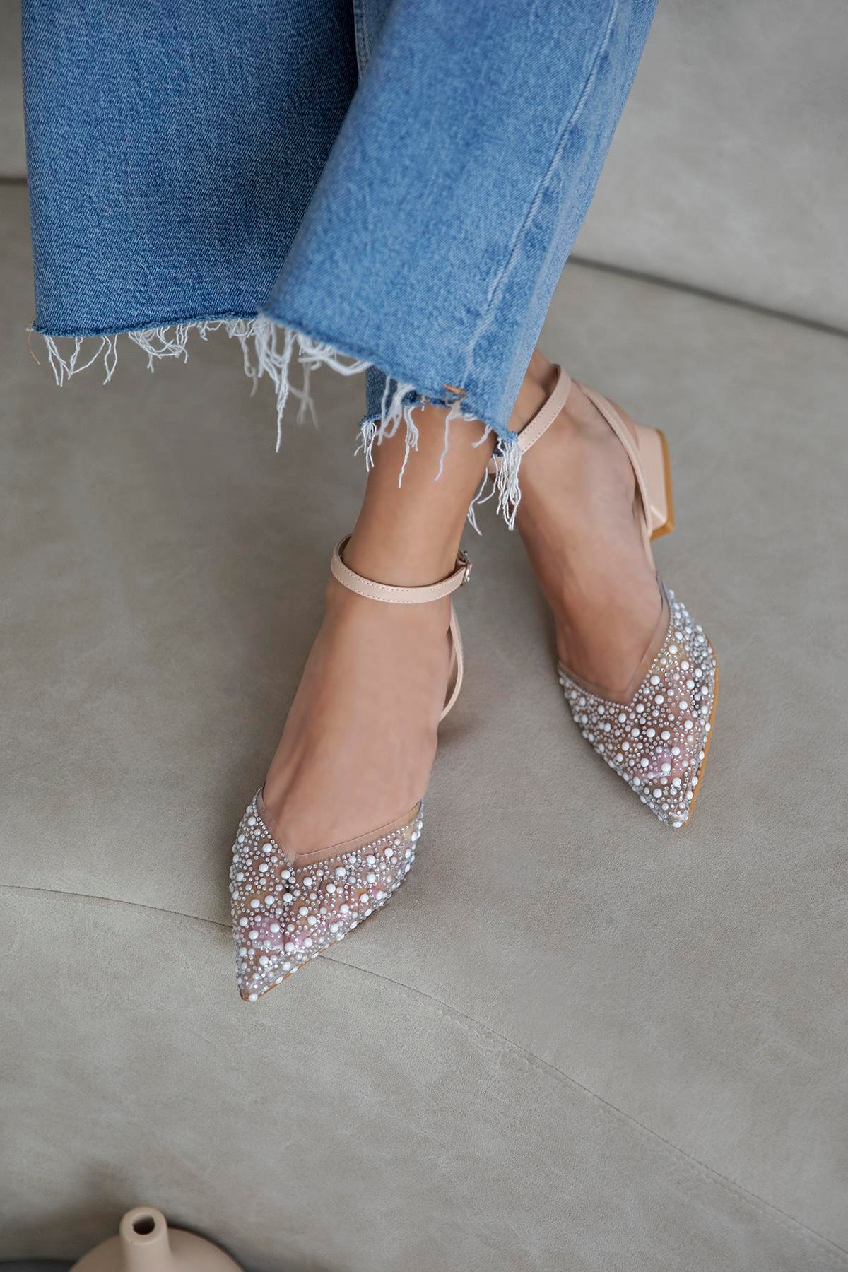 Marisa Kadın Taş Detay Şeffaf Topuklu  Ayakkabı Ten