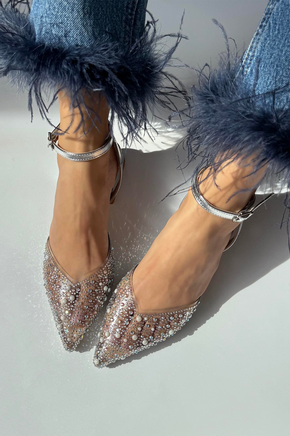 Marisa Kadın Taş Detay Şeffaf Topuklu  Ayakkabı Gümüş