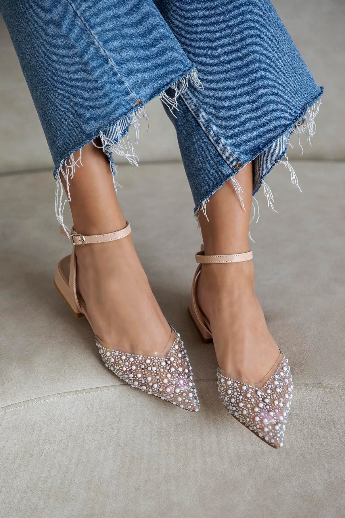 Marisa Kadın Taş Detay Şeffaf Topuklu  Ayakkabı Ten