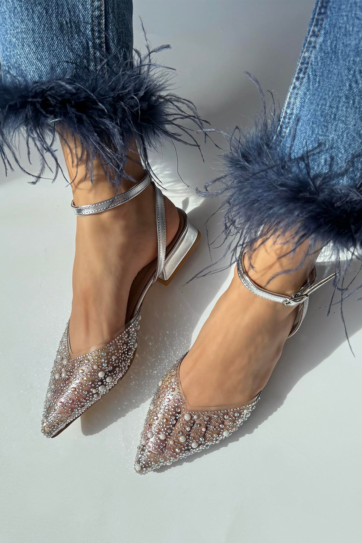 Marisa Kadın Taş Detay Şeffaf Topuklu  Ayakkabı Gümüş