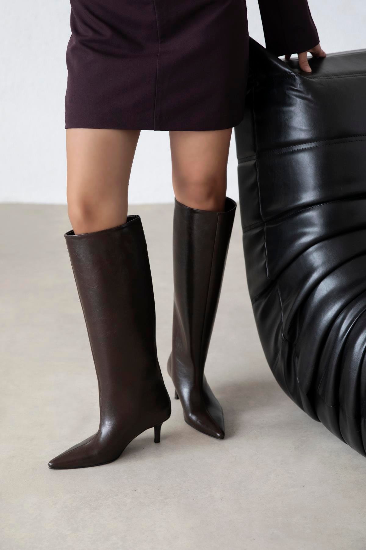 Marlon Kadın Kırışık Deri Çizme Kahve