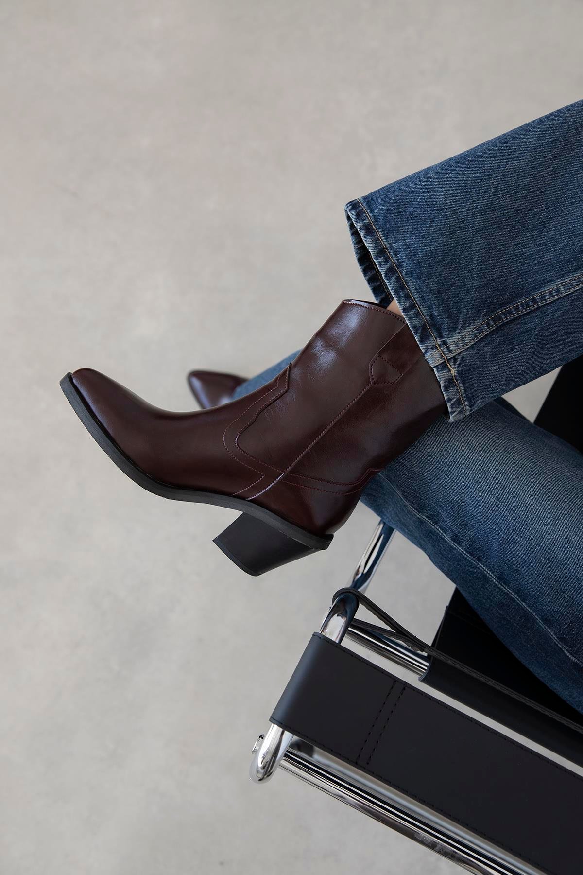 Maven Kadın Kırışık Deri Topuklu Bot Bordo