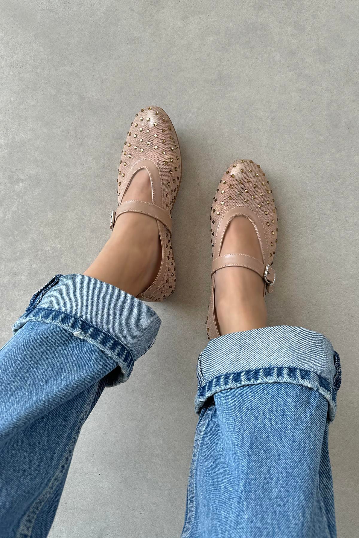 Maxine Kadın File Detay Dantel Taş Babet Ten