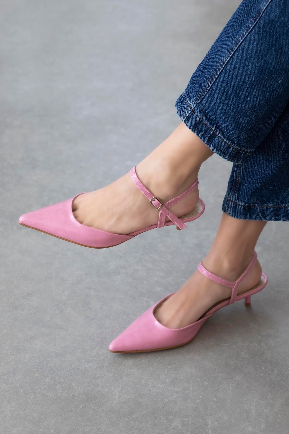 Melvin  Kadın Topuklu Kırışık Deri Ayakkabı Pembe