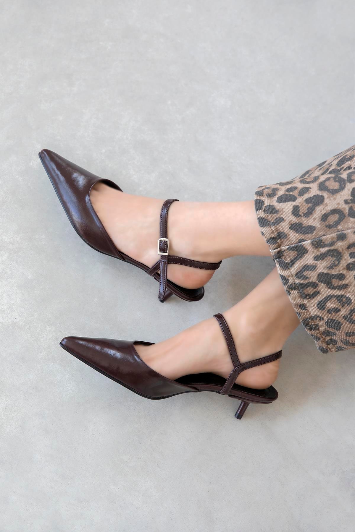 Melvin  Kadın Topuklu Kırışık Deri Ayakkabı Bordo