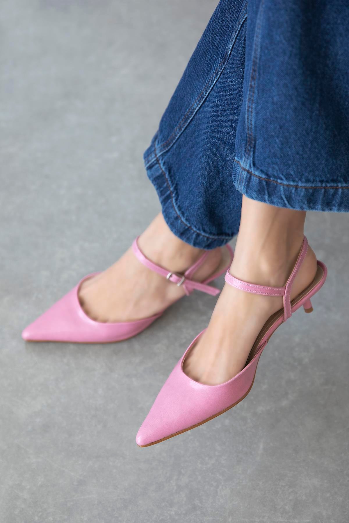 Melvin  Kadın Topuklu Kırışık Deri Ayakkabı Pembe