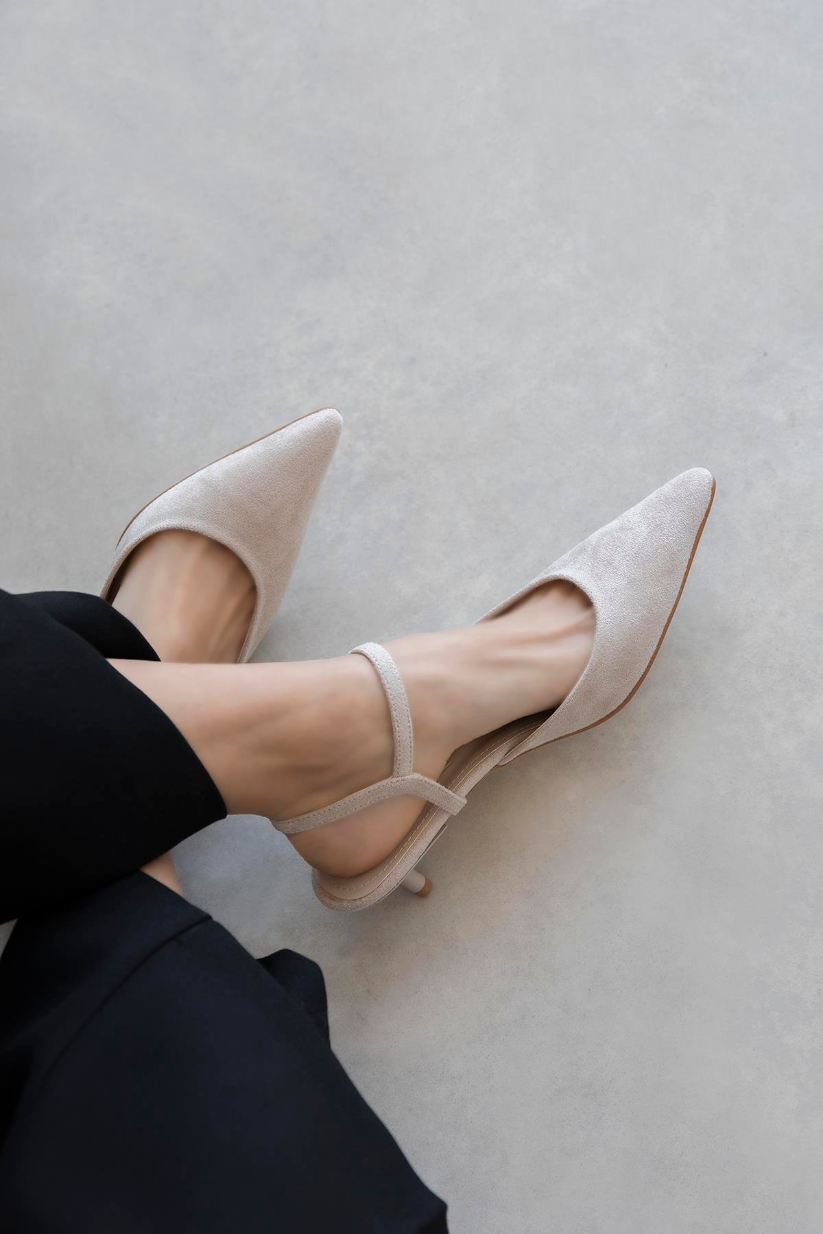 Melvin Kadın Topuklu Süet  Ayakkabı Bej