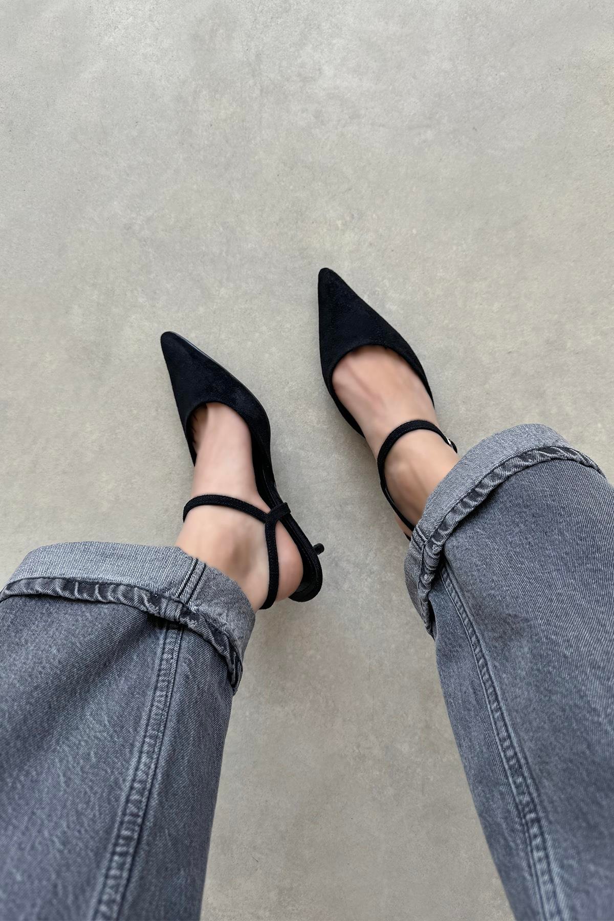 Melvin Kadın Topuklu Süet  Ayakkabı Siyah