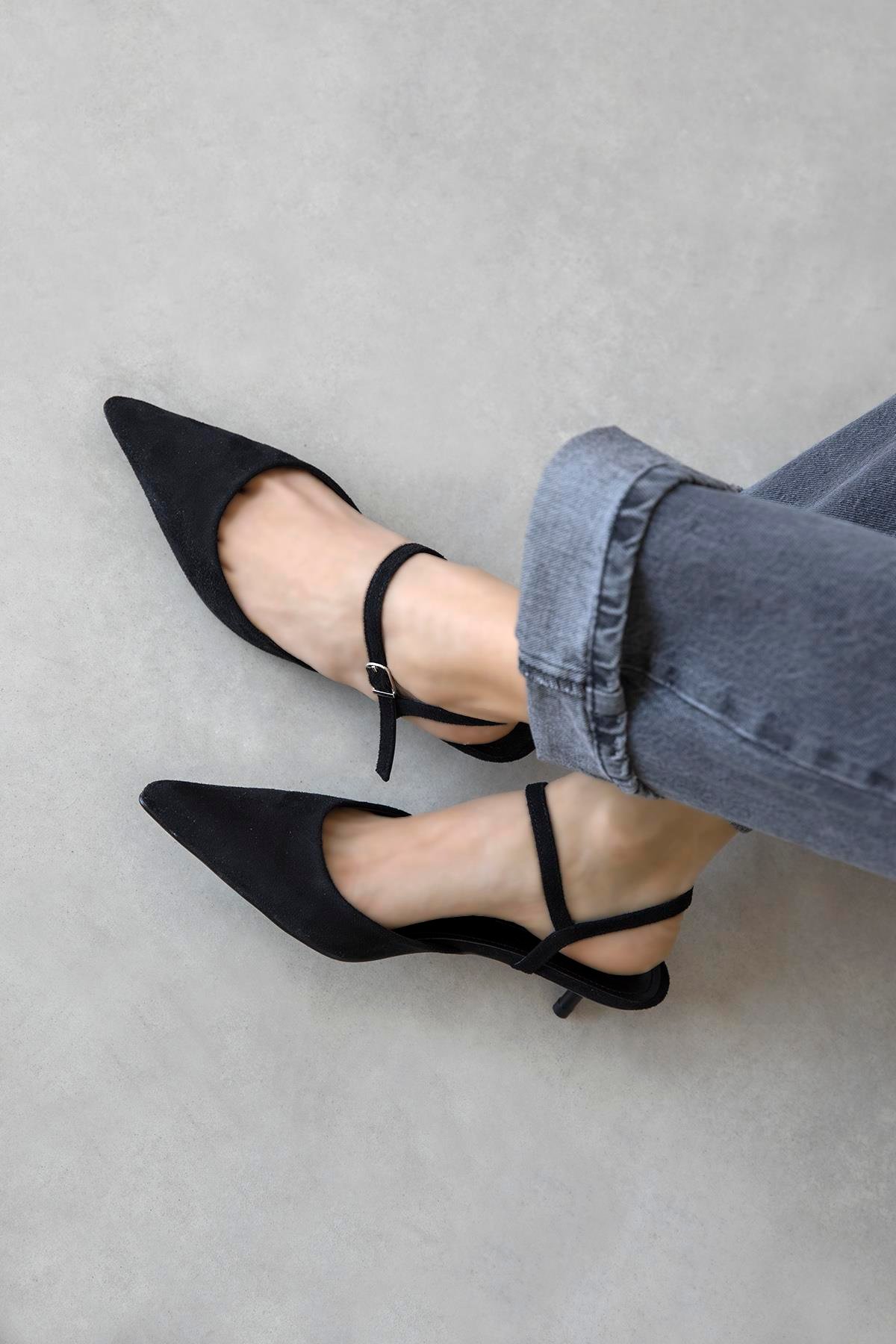 Melvin Kadın Topuklu Süet  Ayakkabı Siyah