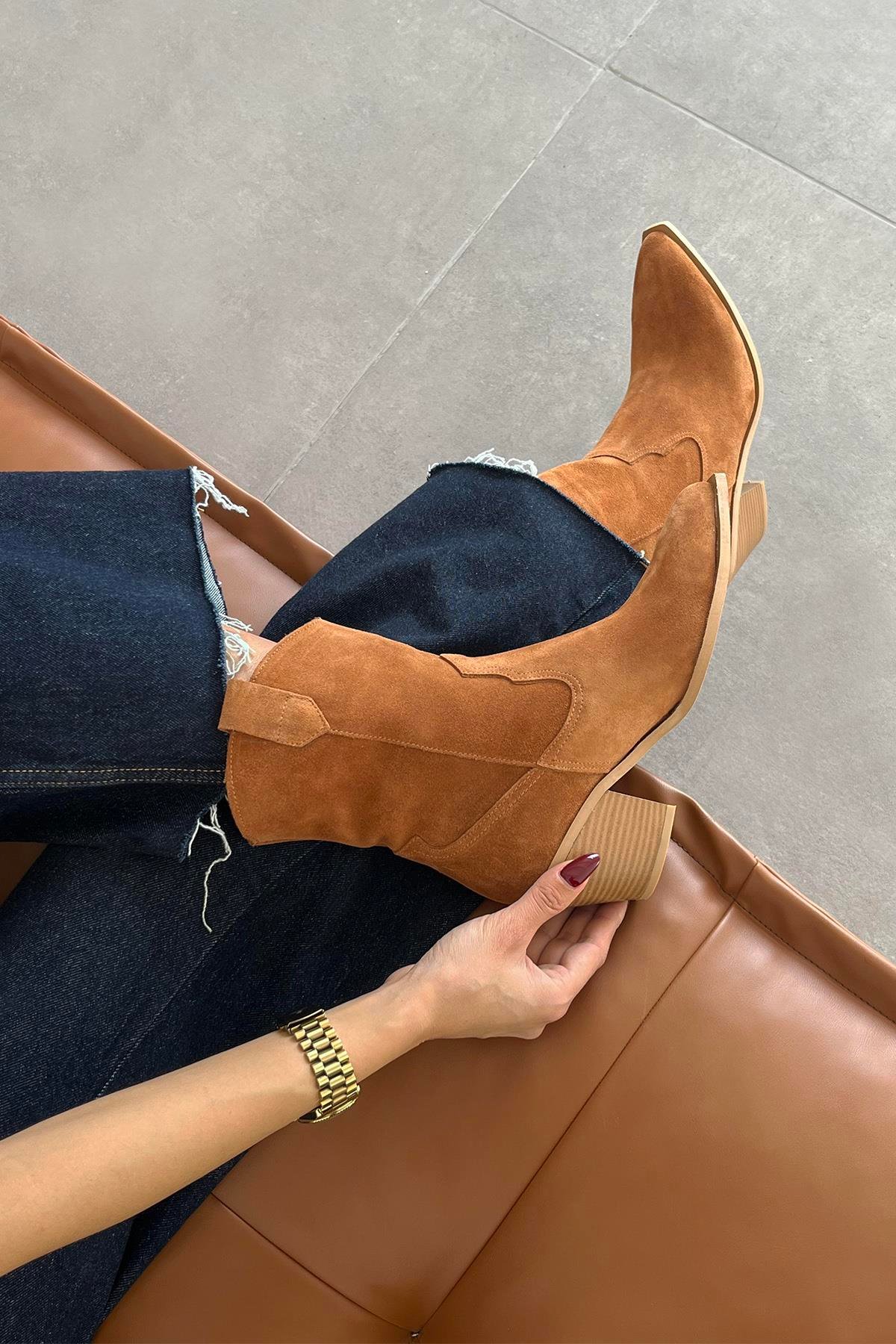 Mercury  Kadın Hakiki Deri Süet Topuklu Bot Taba