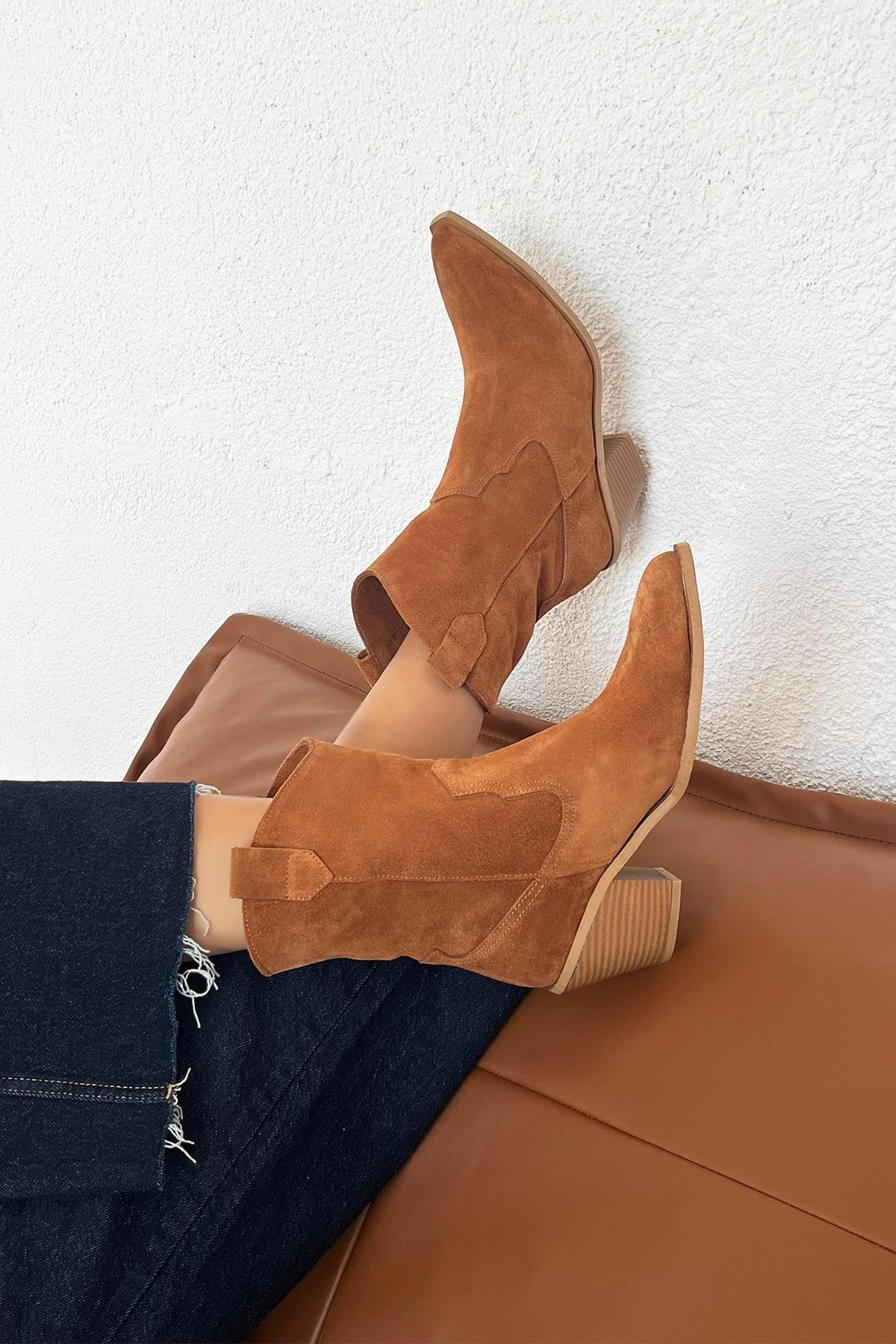 Mercury  Kadın Hakiki Deri Süet Topuklu Bot Taba