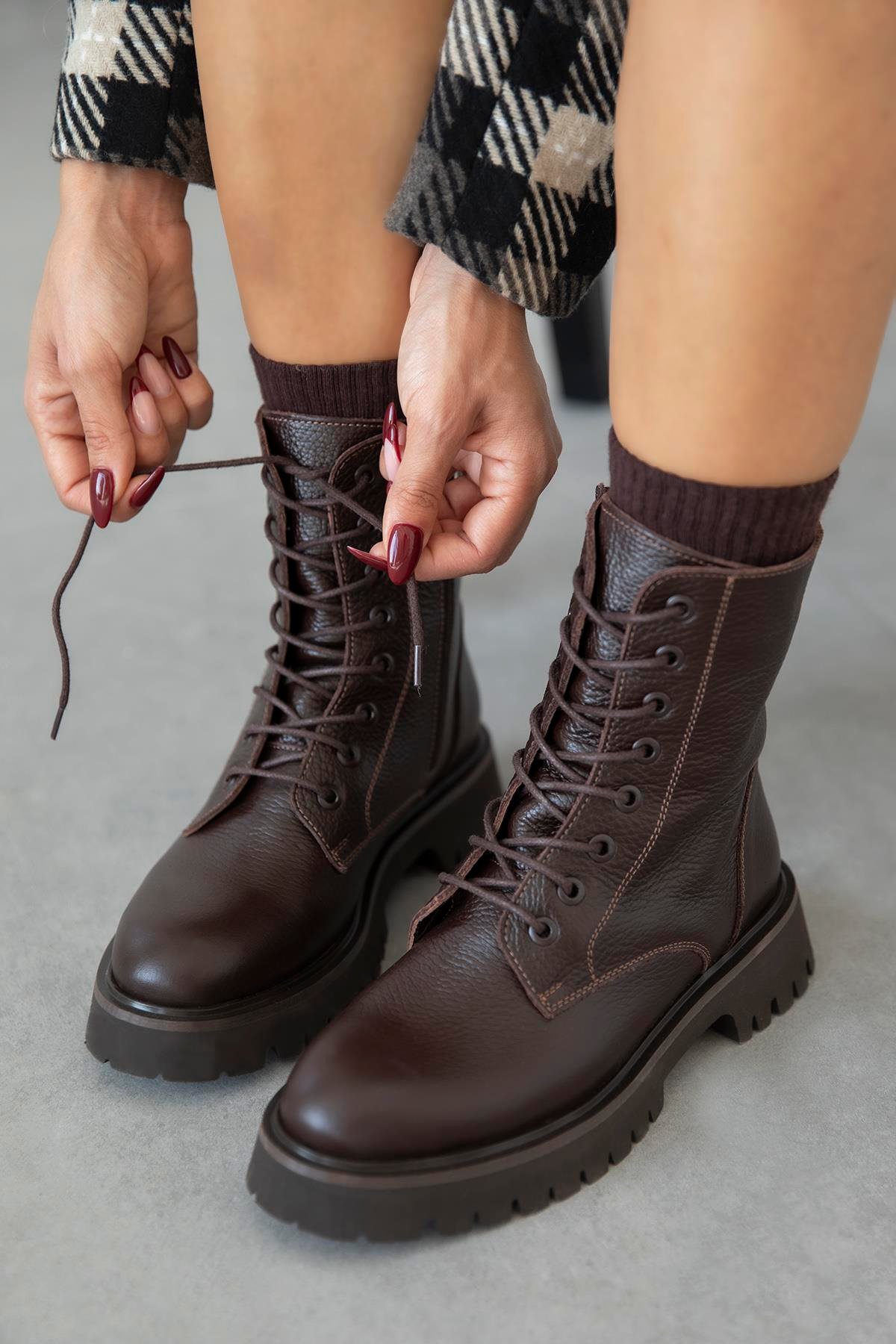 Milo Kadın Hakiki  Deri Postal  Bot Kahve