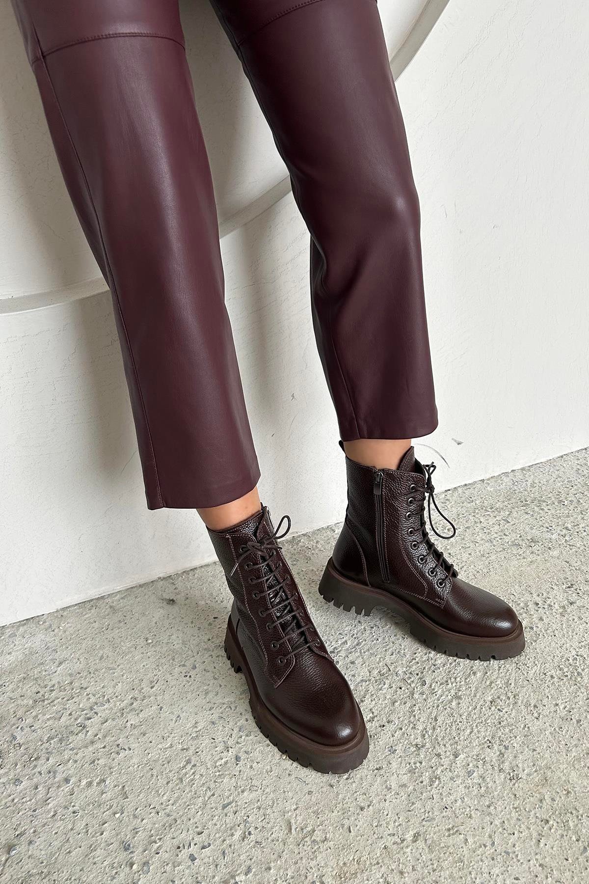 Milo Kadın Hakiki  Deri Postal  Bot Kahve