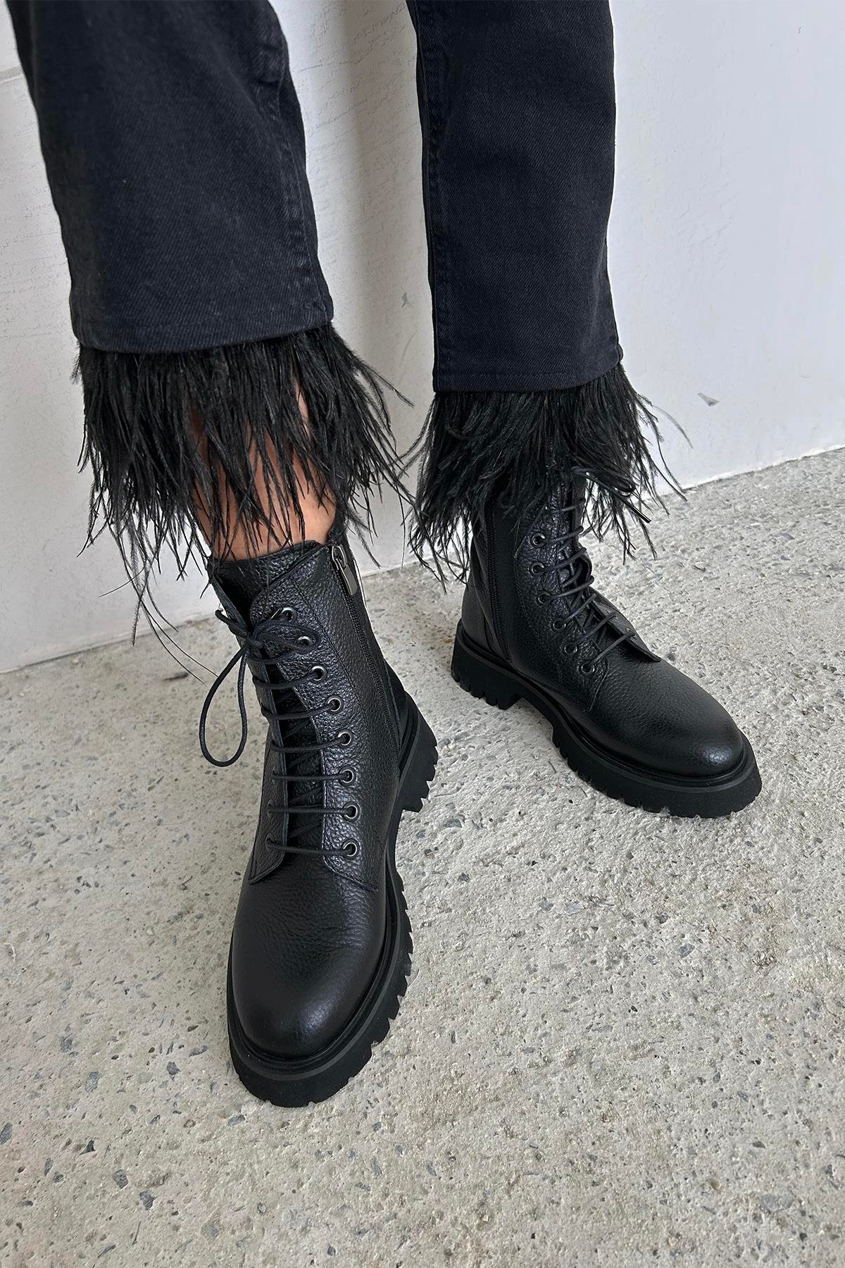 Milo Kadın Hakiki  Deri Postal  Bot Siyah